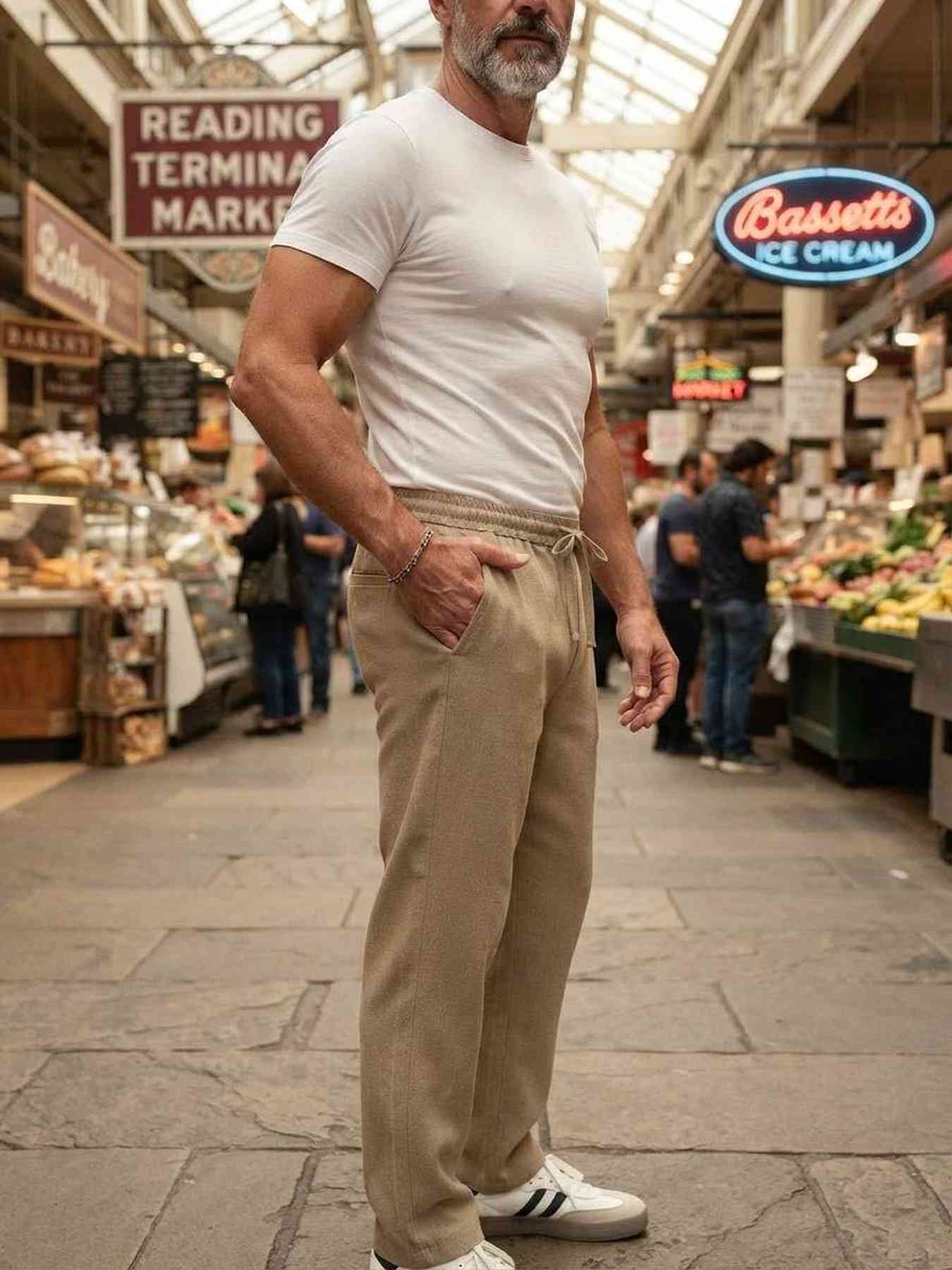 Pantalon décontracté homme tendance jambe droite 9po