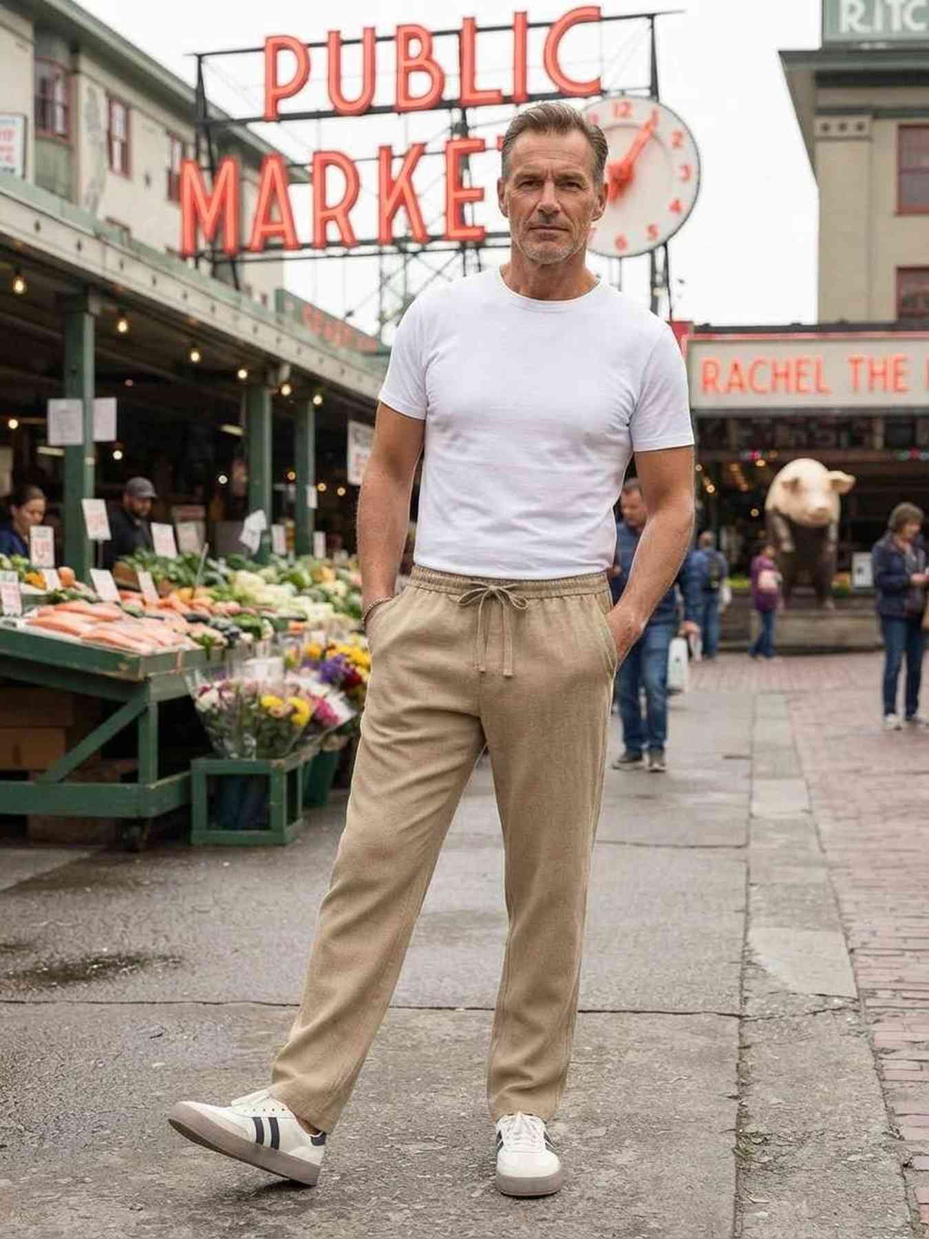 Pantalon décontracté homme tendance, jambe droite
