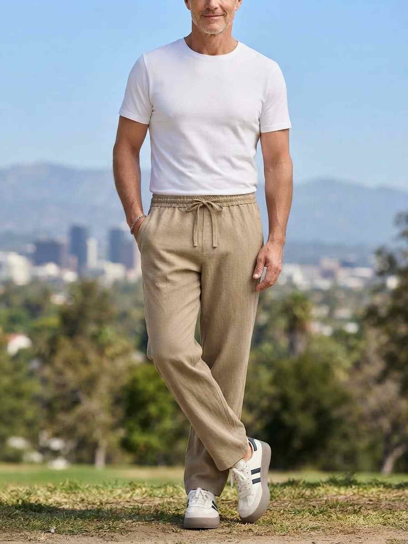 Pantalon décontracté homme tendance, jambe droite