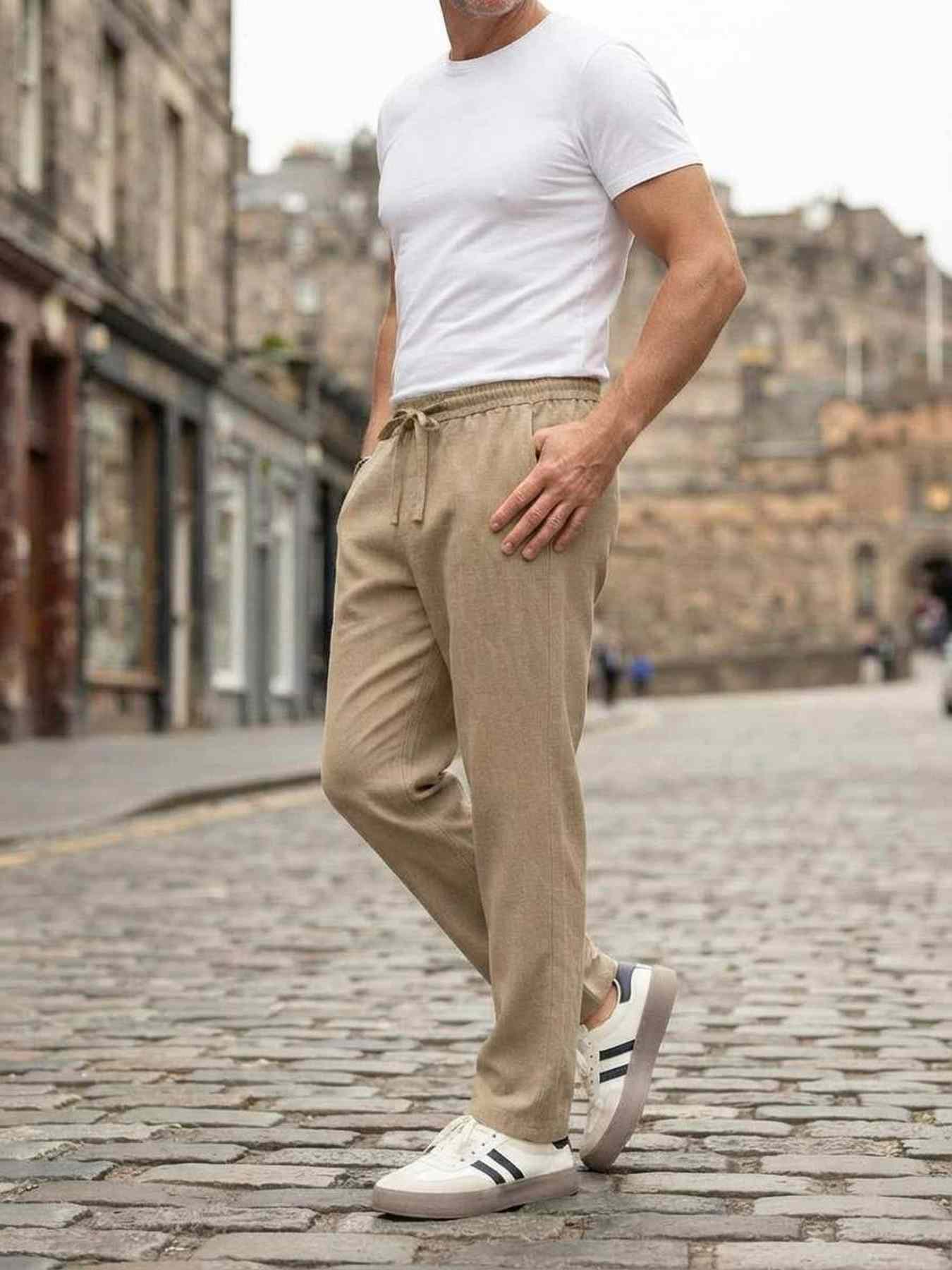 Pantalon décontracté homme tendance, jambe droite