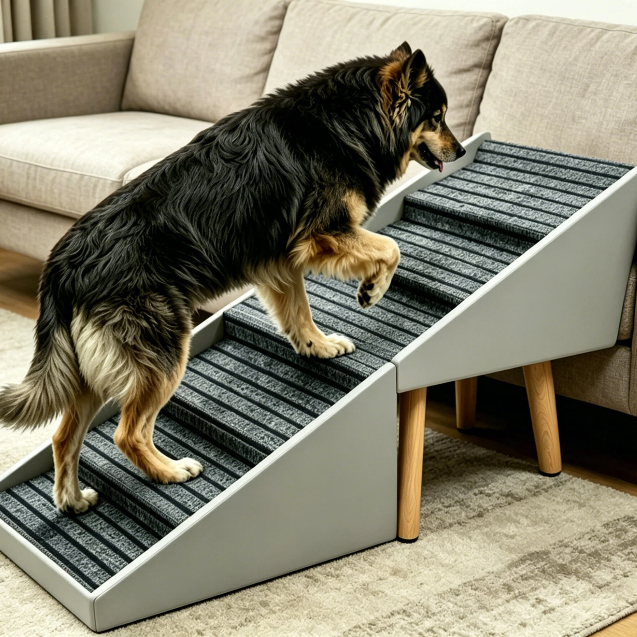 Escalier chien 2-en-1 25.2po, ottoman, gris