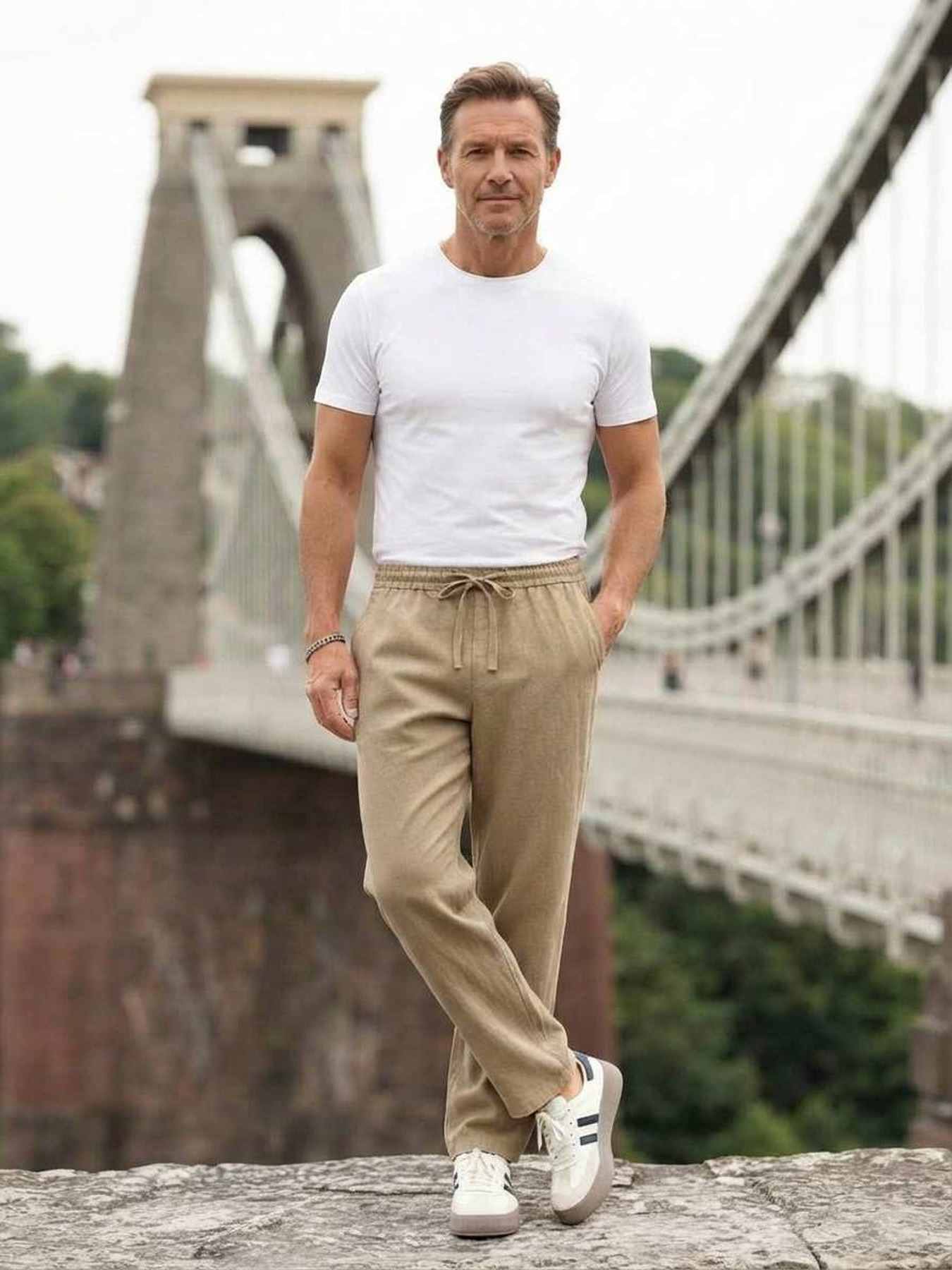 Pantalon décontracté homme tendance, jambe droite