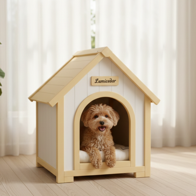 Niche chien bois moderne coussin EVA petit chien/chat