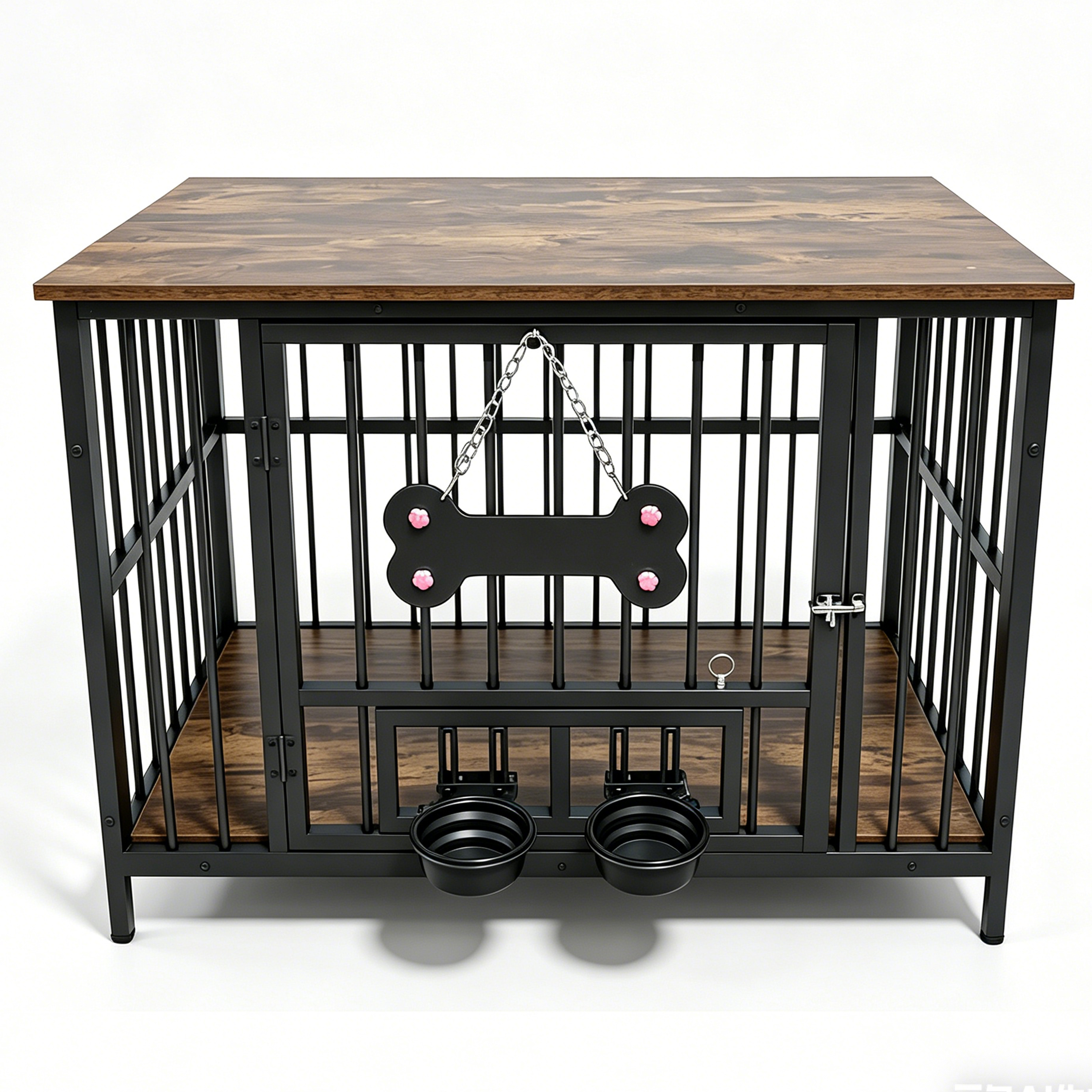 Cage chien bois bol rotatif 360°, silicone sécurité