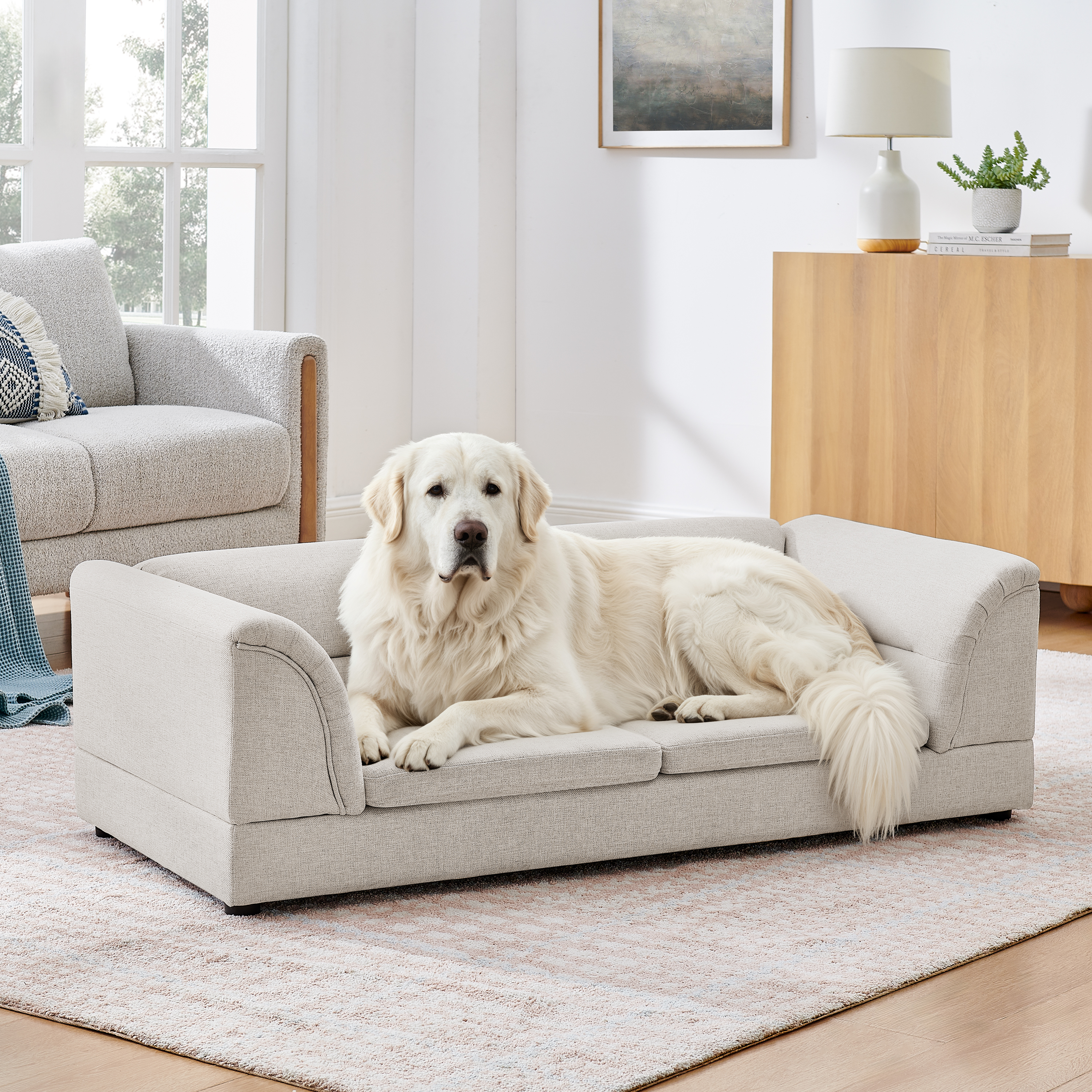 Sofa pour chien surdimensionné, lin beige, 90 caractères max