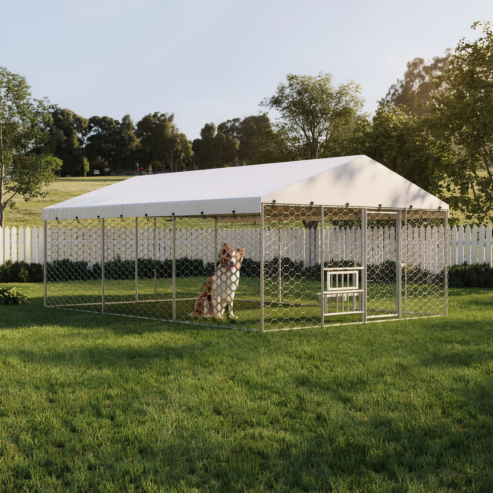 Grand enclos chien 15x10pi extérieur, cadre acier galvanisé