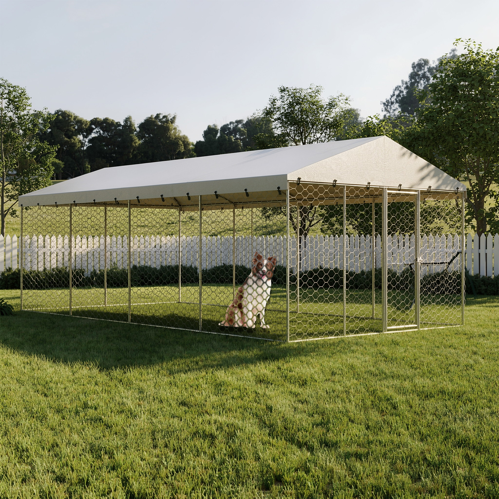 Chenil Chien 10x20 FT Acier Galvanisé Couvert Imperméable