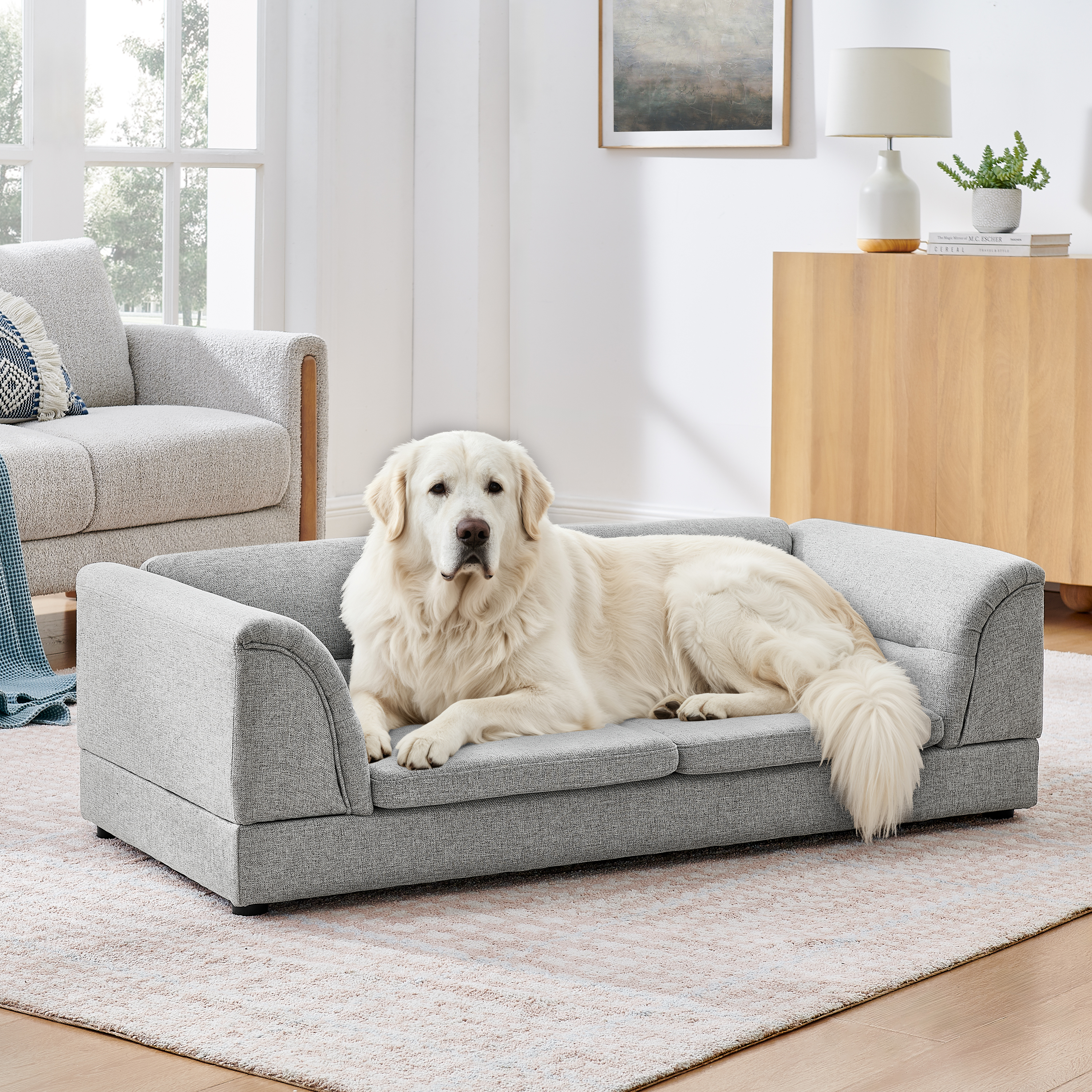 Sofa chien surdimensionné, lin vert pâle