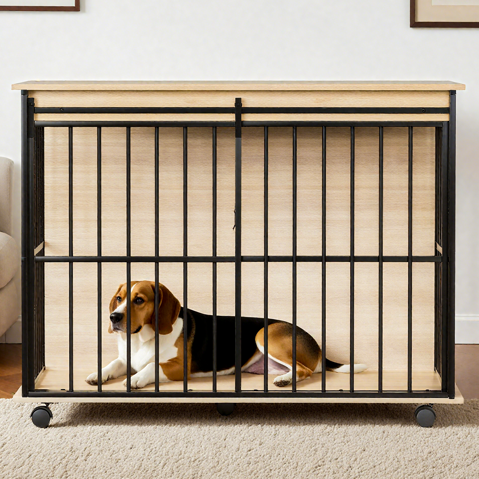 Meuble cage chien bois grande taille