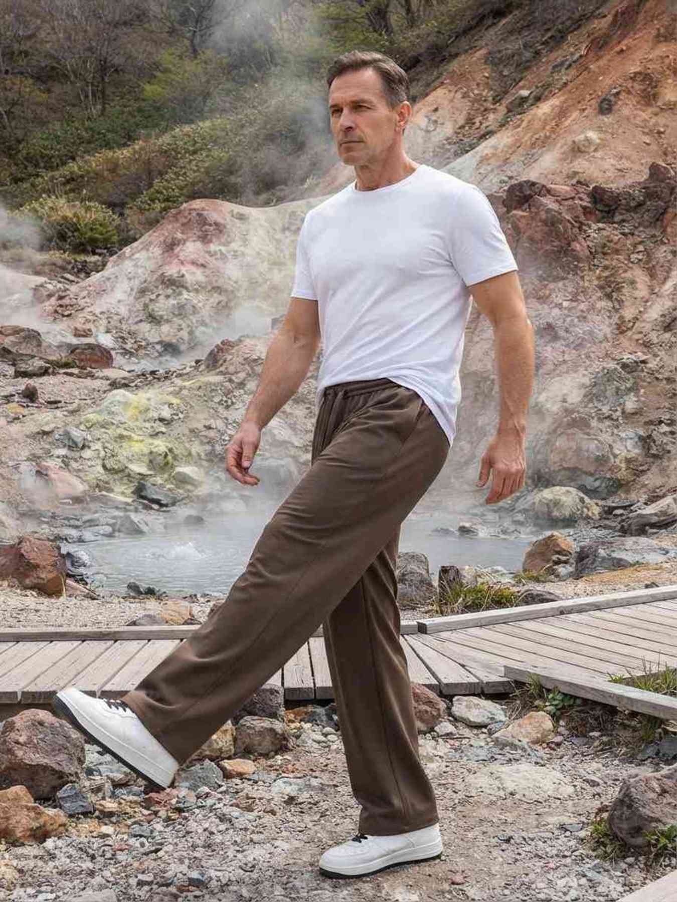 Pantalon décontracté homme, corduroie, coupe droite, anti-froissement