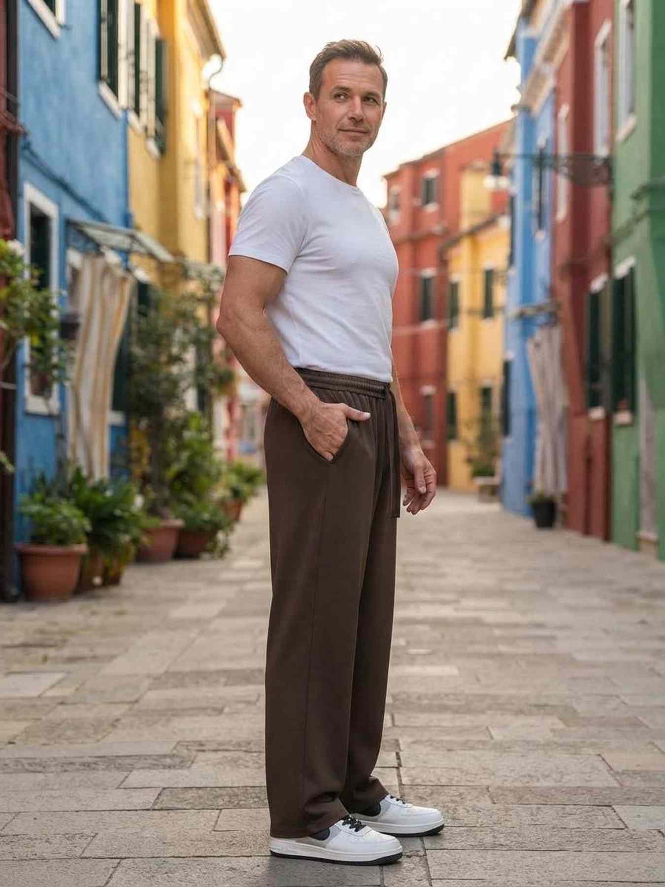 Pantalon casual tendance pour homme, jambe droite