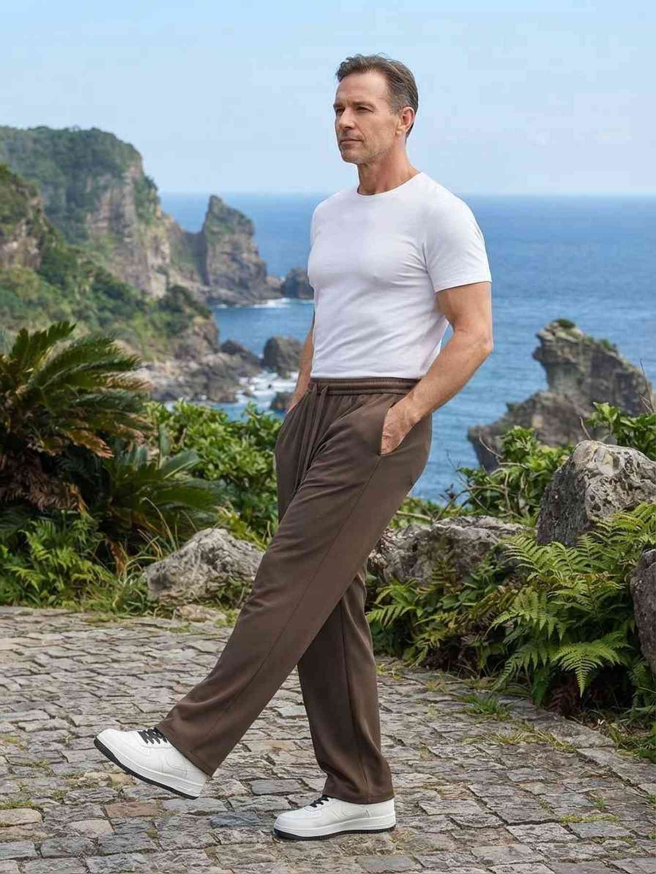 Pantalon casual tendance pour homme, jambe droite