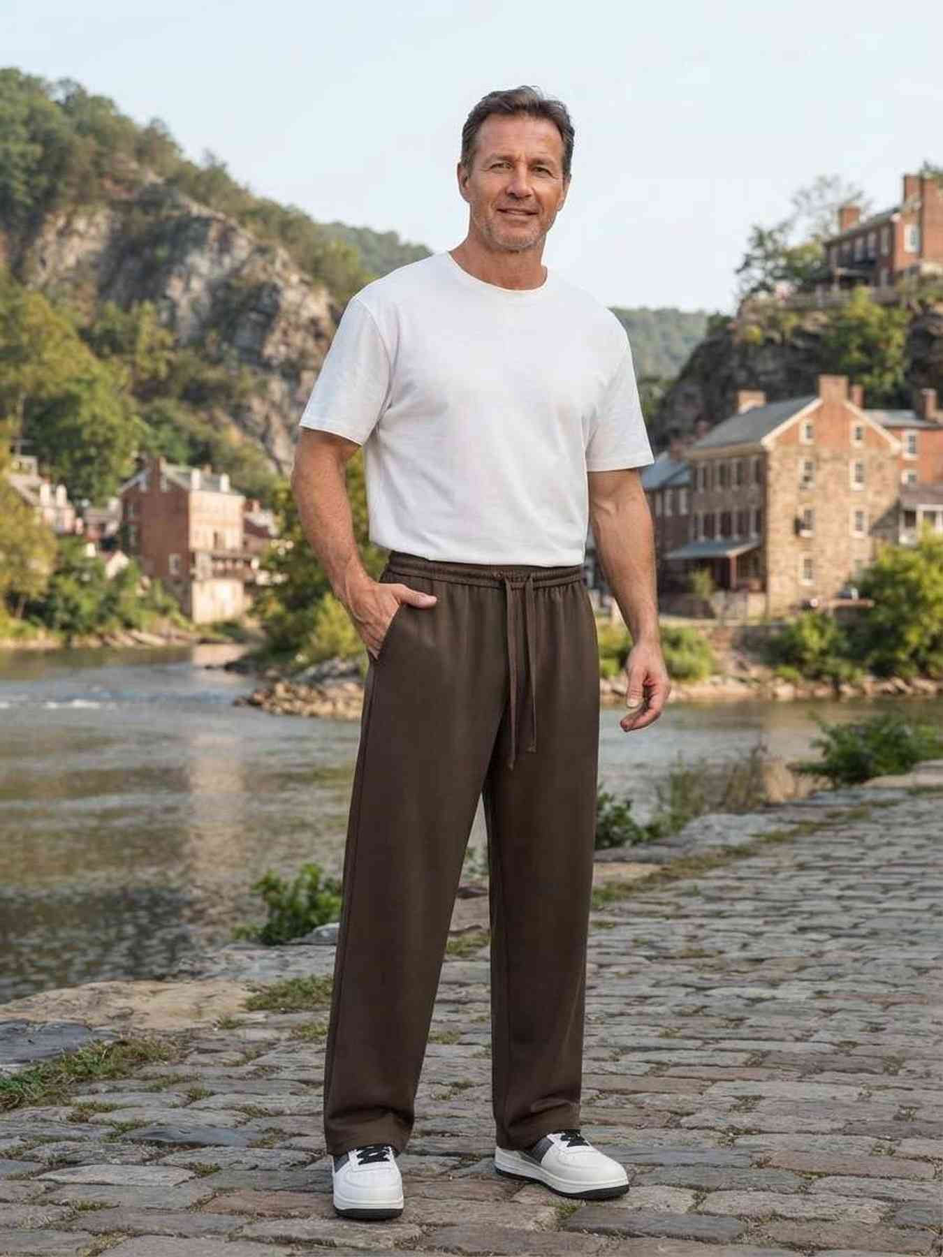 Pantalon décontracté homme, jambe droite, cordon coulissant