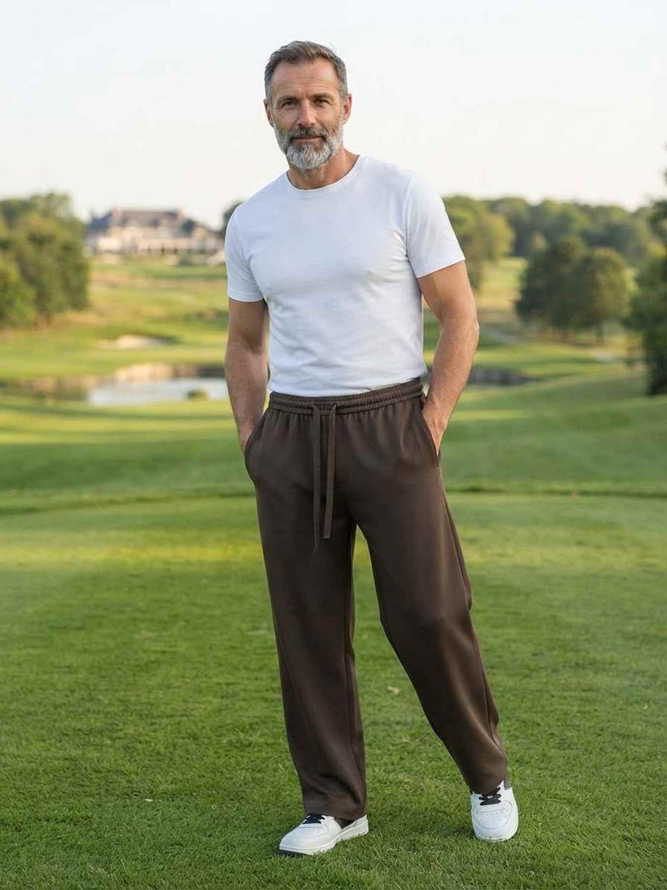 Pantalon décontracté homme, jambe droite, cordon coulissant