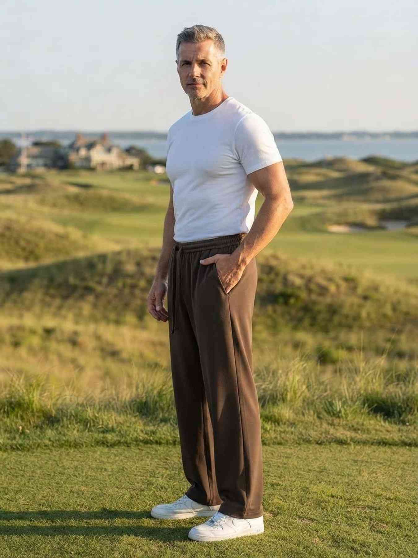 Pantalon décontracté homme, jambe droite, cordon coulissant