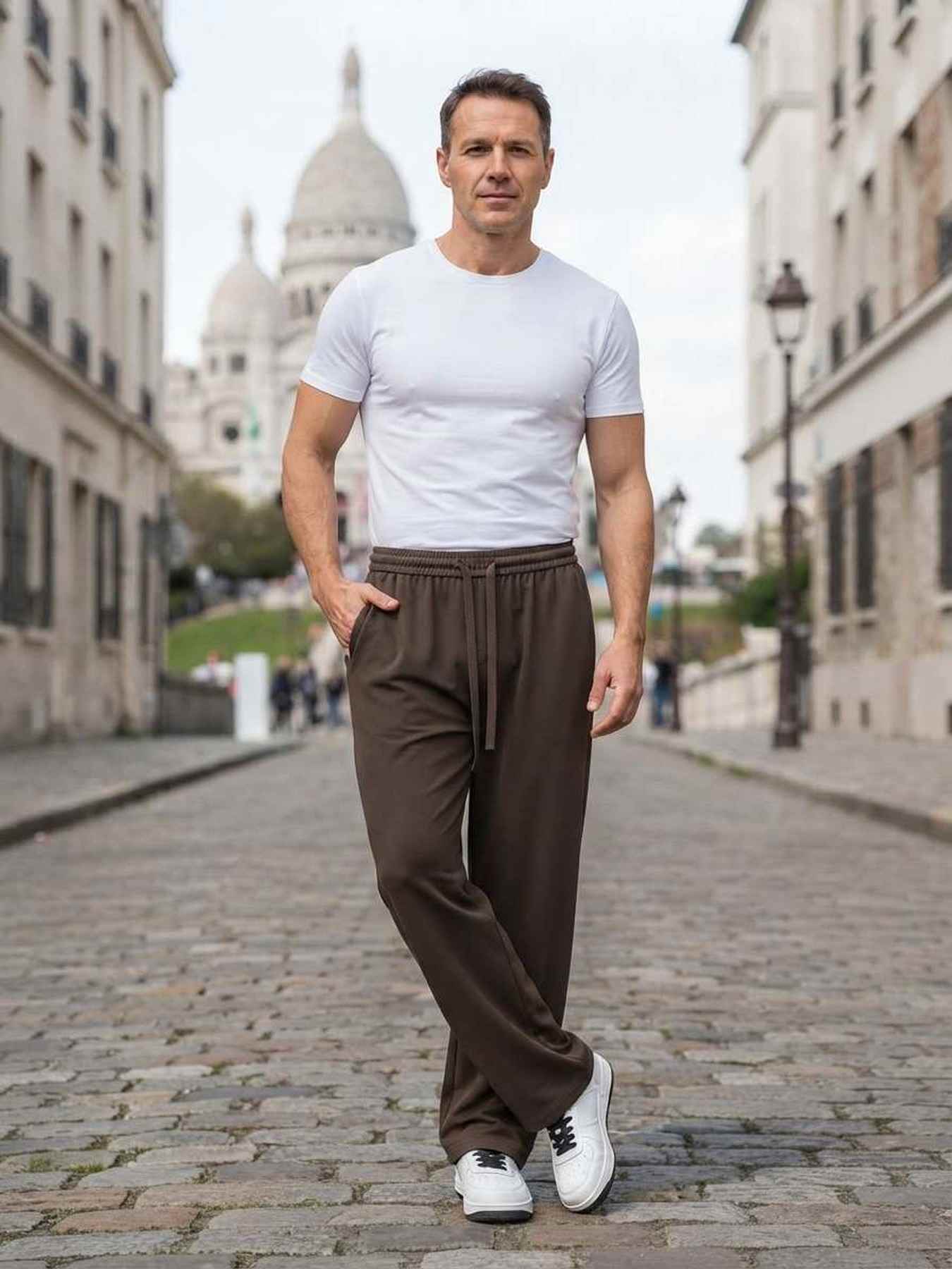 Pantalon casual homme tendance jambe droite