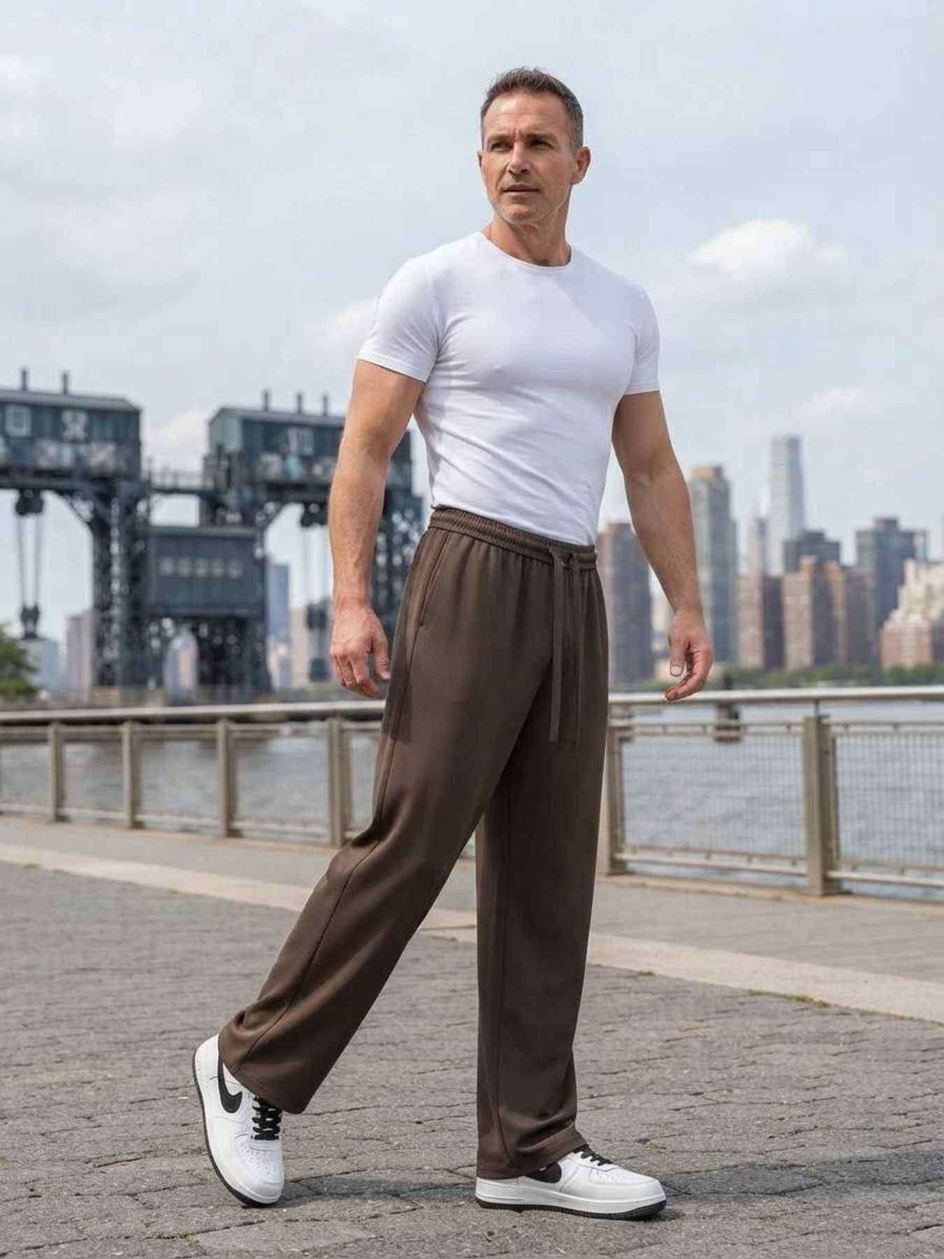 Pantalon casual homme tendance coton ajusté