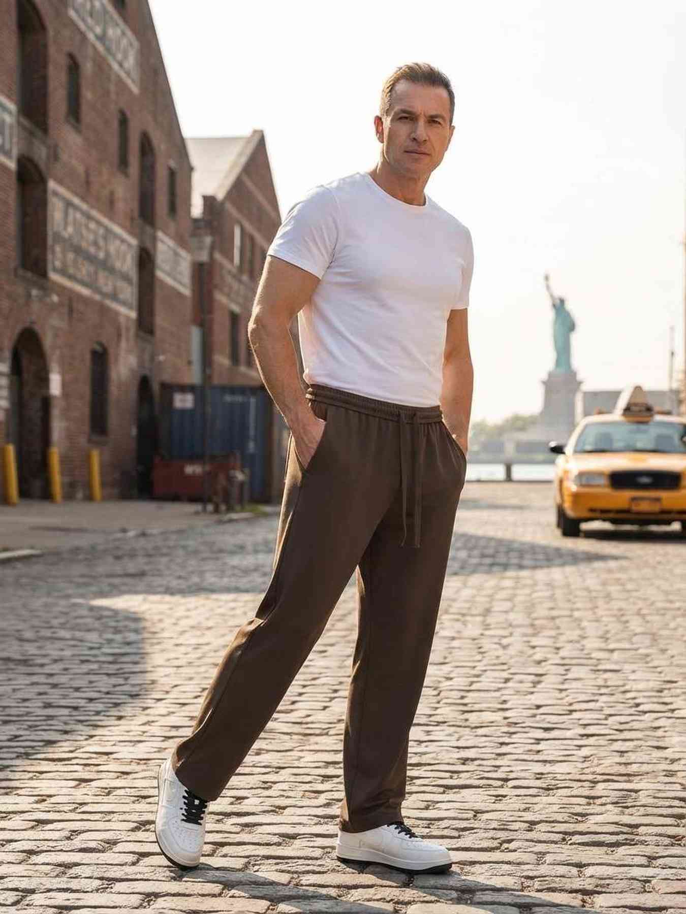 Pantalon casual homme tendance coton ajusté