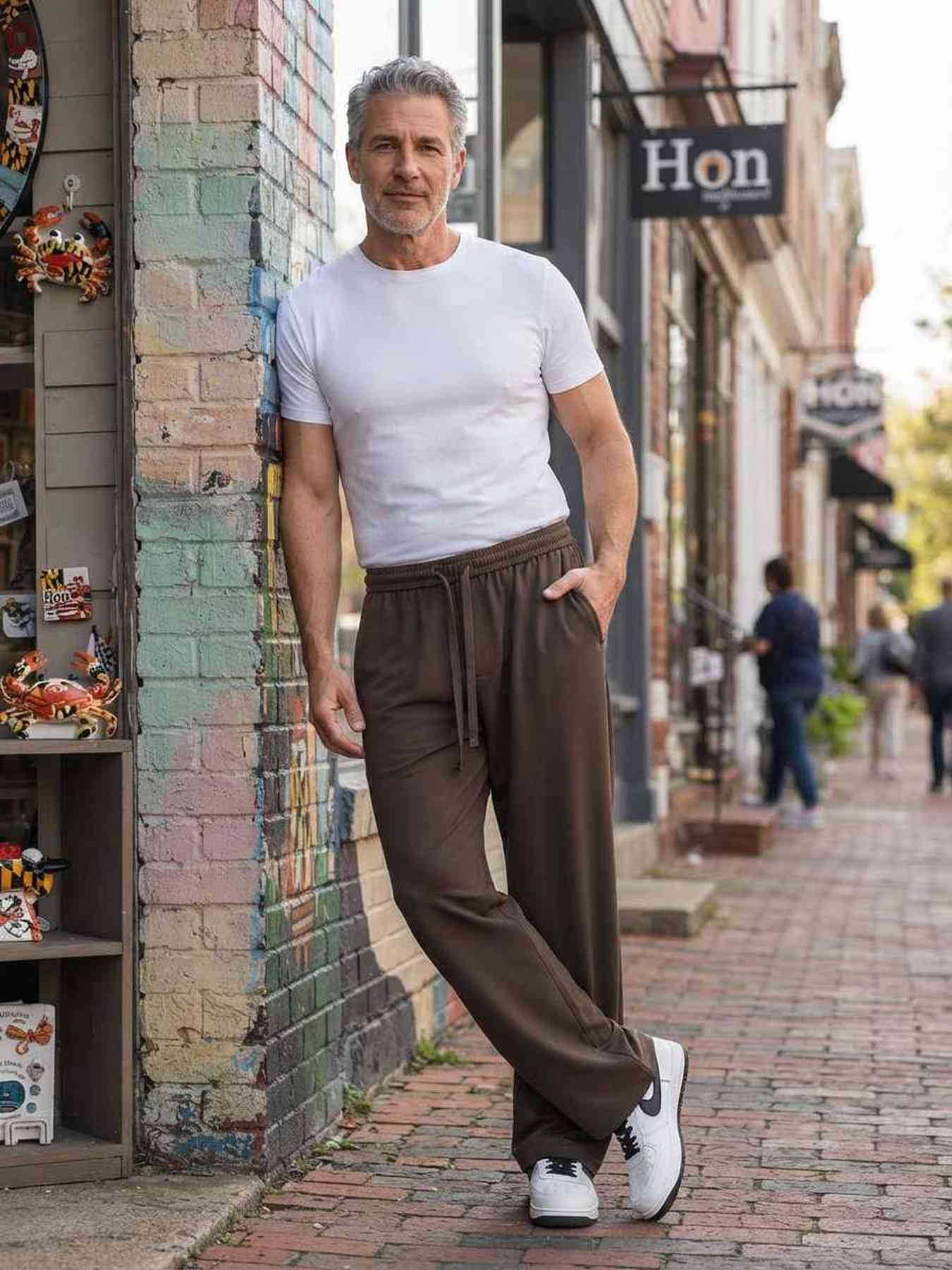 Pantalon décontracté homme, jambe droite, cordon coulissant