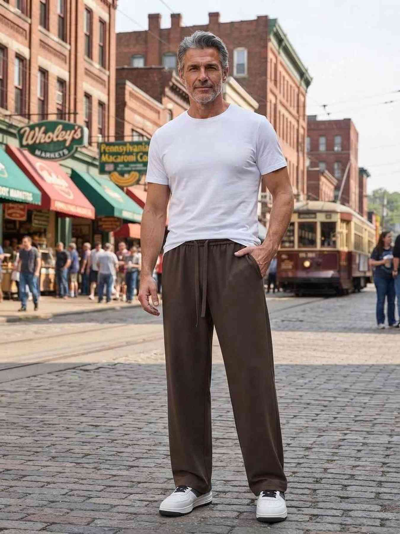 Pantalon casual homme tendance, droit, coton, antifroisses