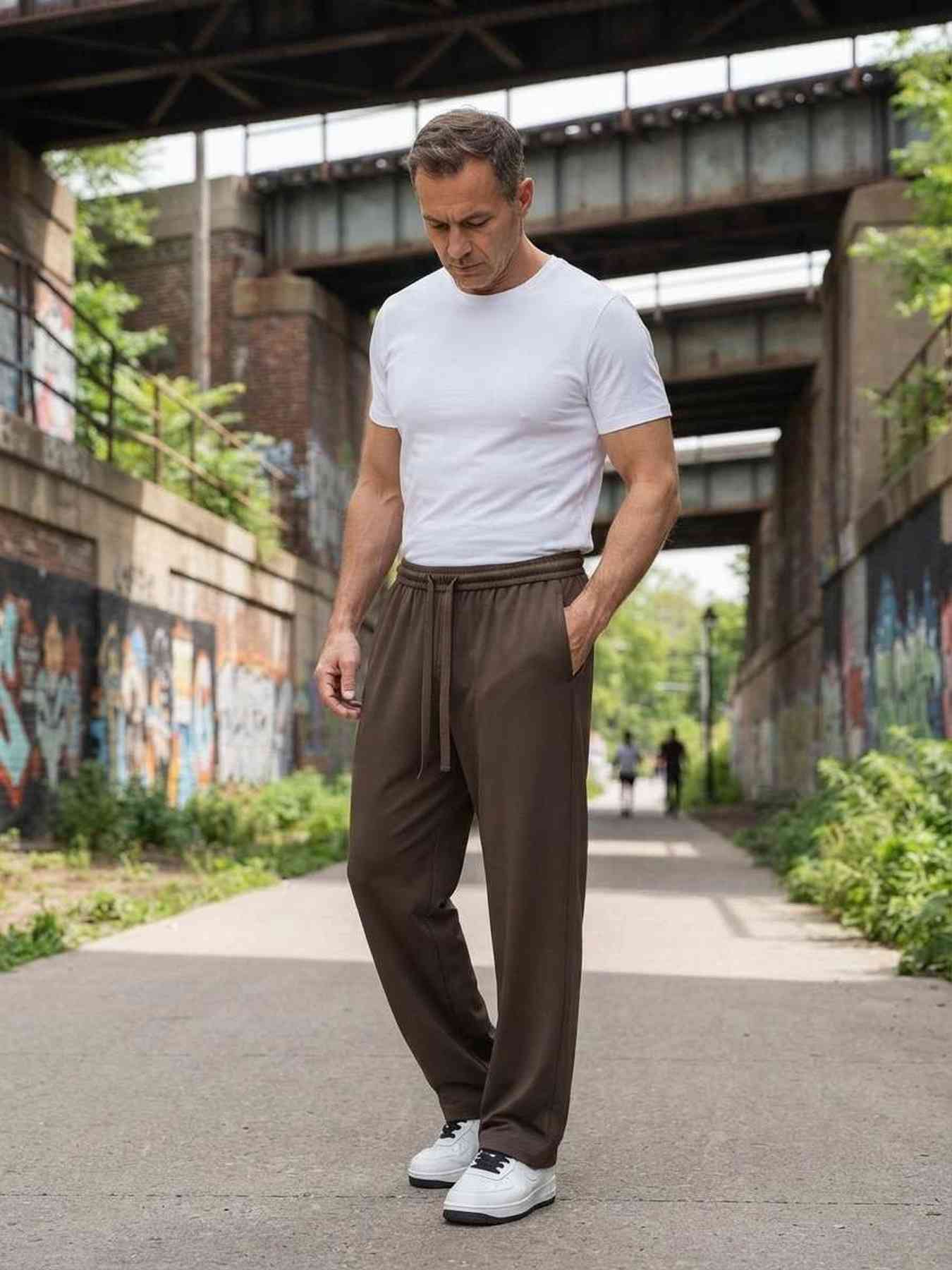 Pantalon décontracté homme, jambe droite, cordon coulissant