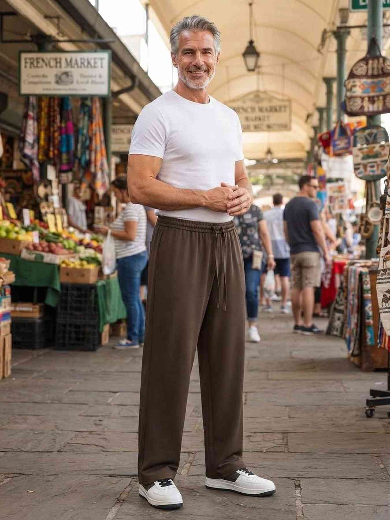 Pantalon décontracté homme, jambe droite, cordon coulissant