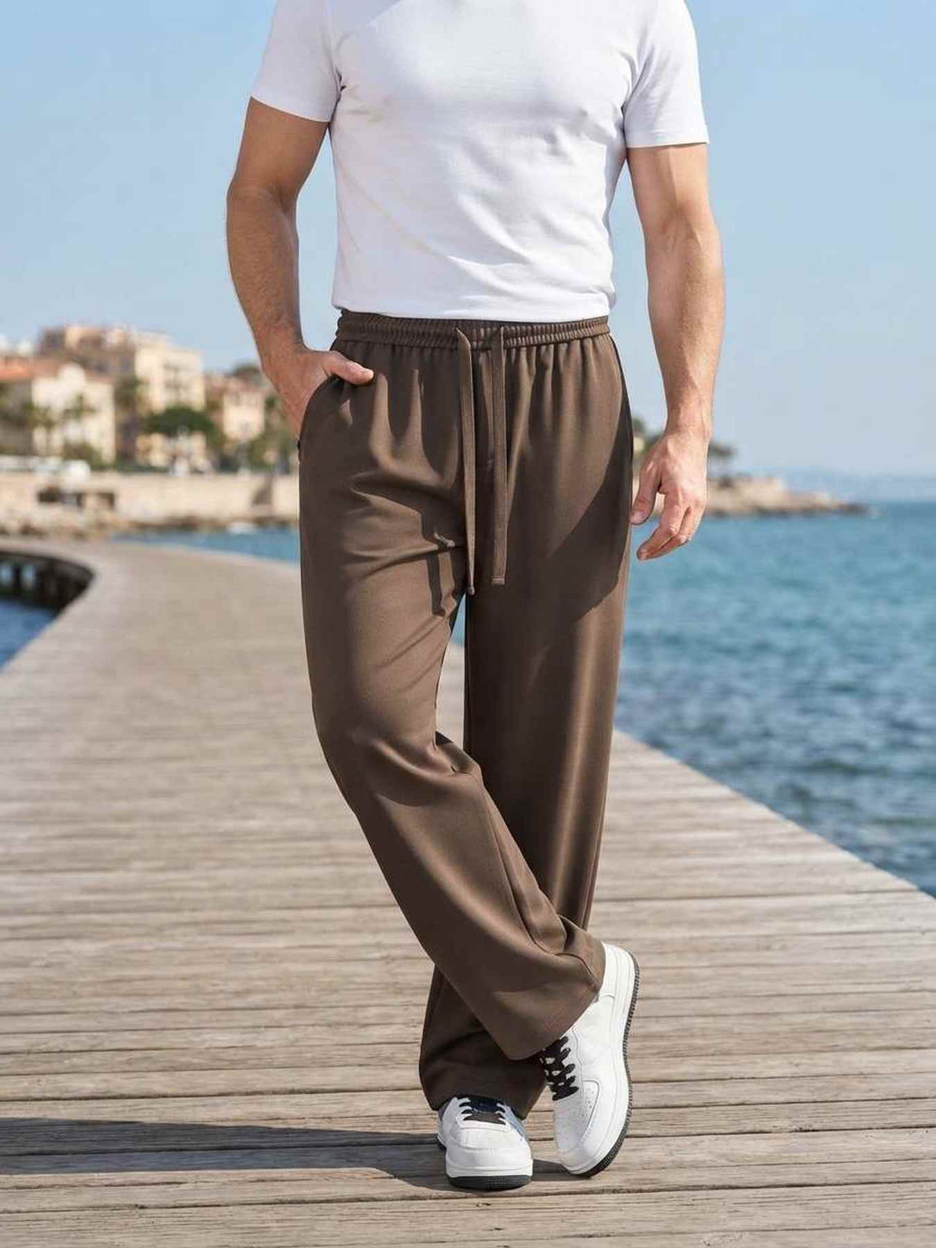 Pantalon casual tendance homme, long, droit, velours côtelé, ajusté, infroissable