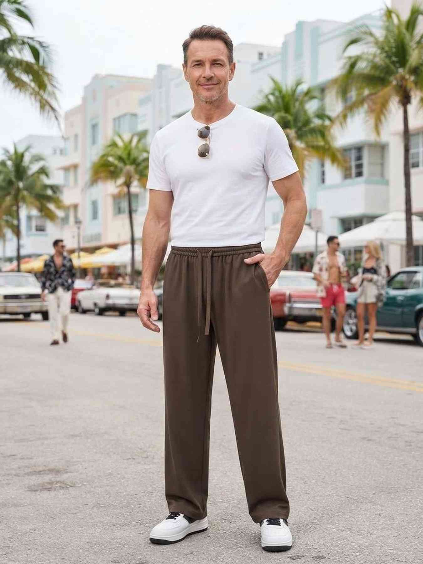 Pantalon décontracté homme, jambe droite, cordon coulissant
