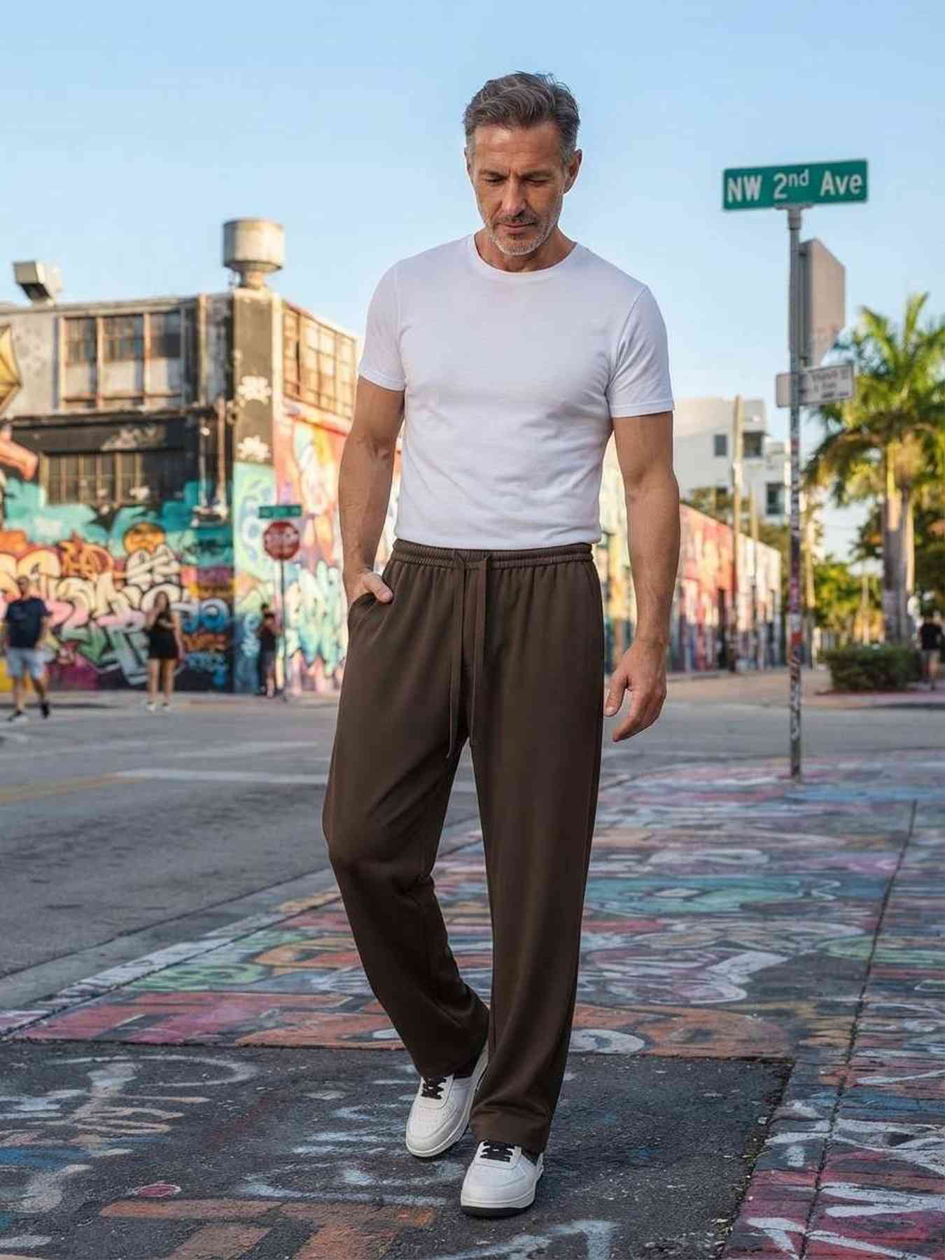 Pantalon casual tendance pour homme, jambe droite