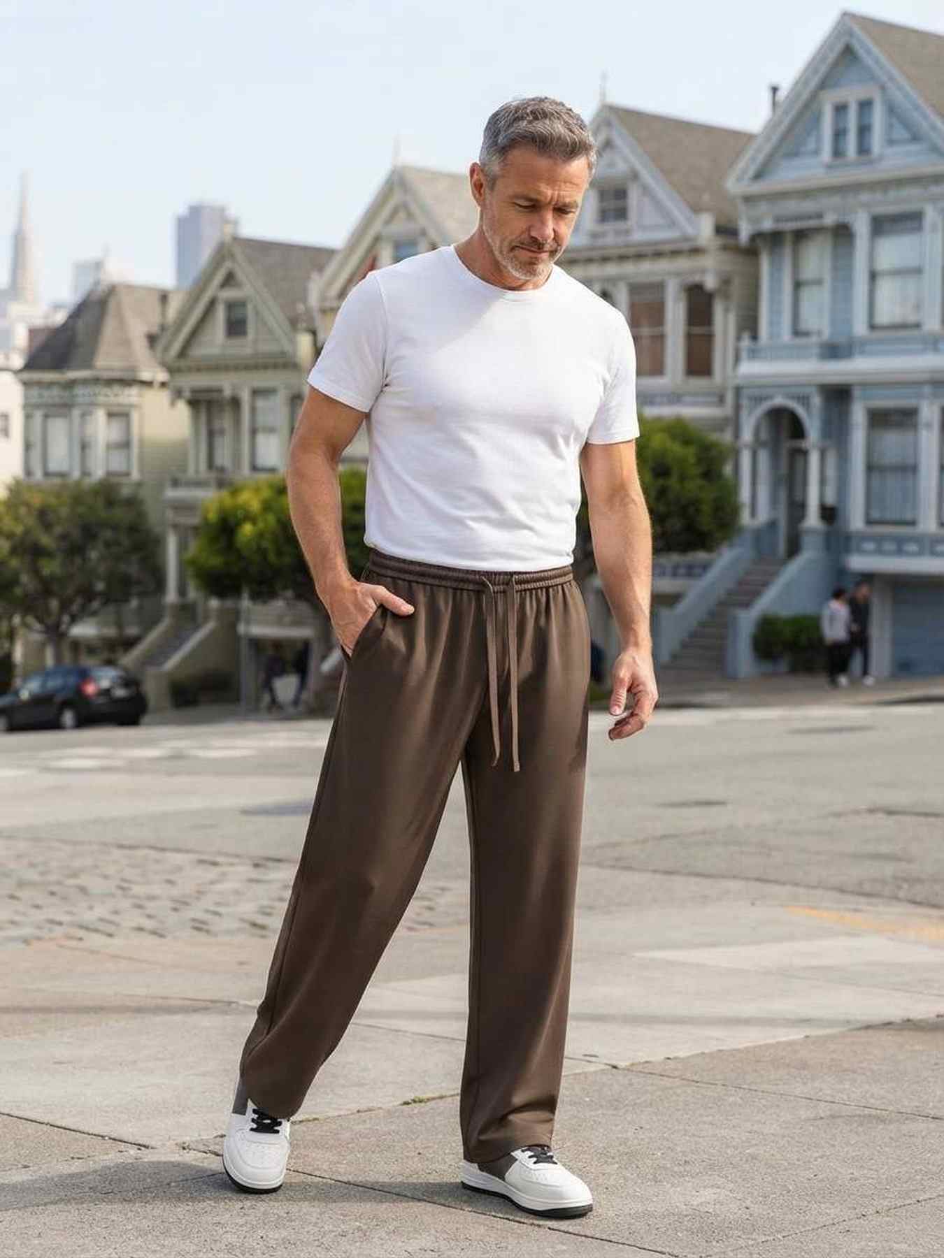 Pantalon casual tendance pour homme, jambe droite