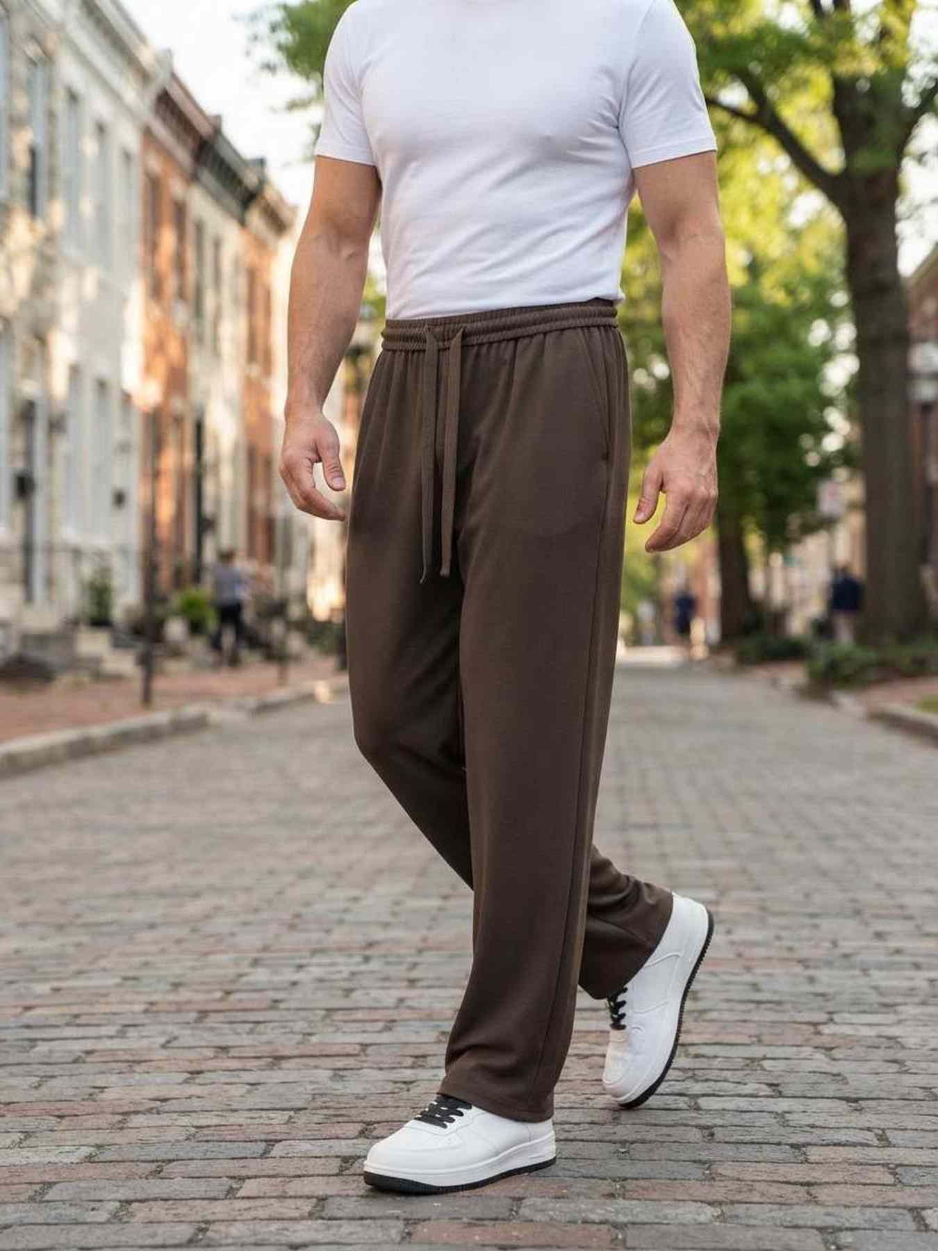 Pantalon casual homme tendance, droit, coton, antifroisses