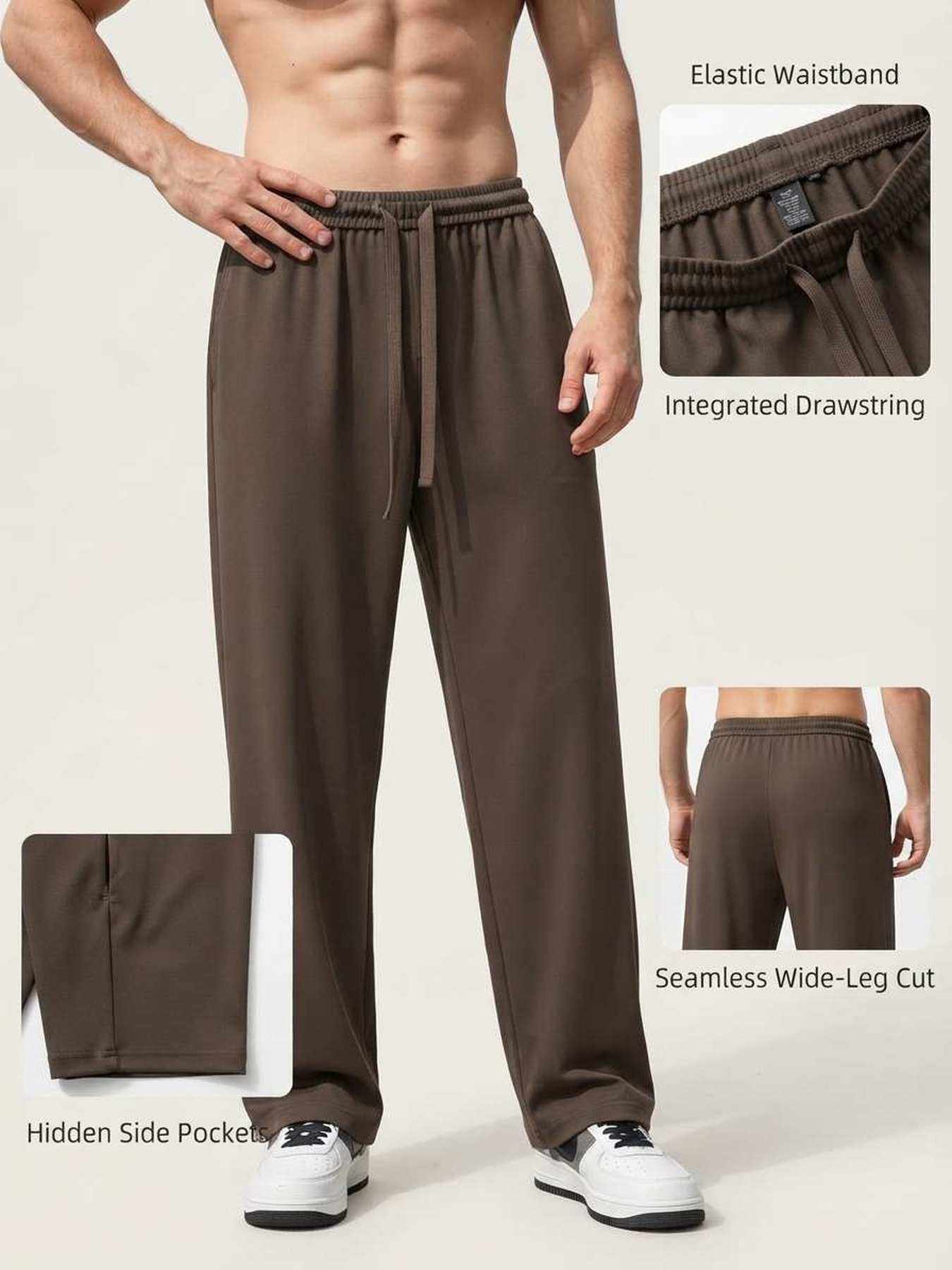 Pantalon décontracté homme, jambe droite, cordon coulissant