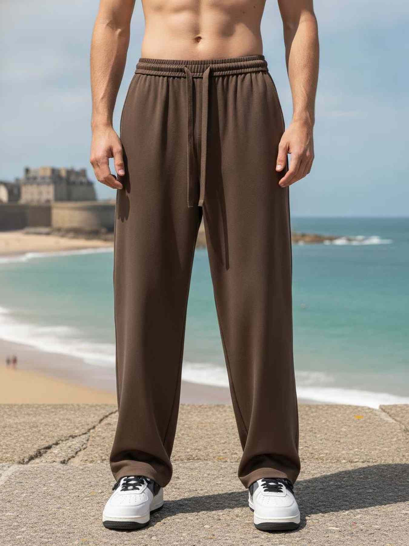 Pantalon casual tendance homme, coupe droite, corduroy, antirides, 9 po