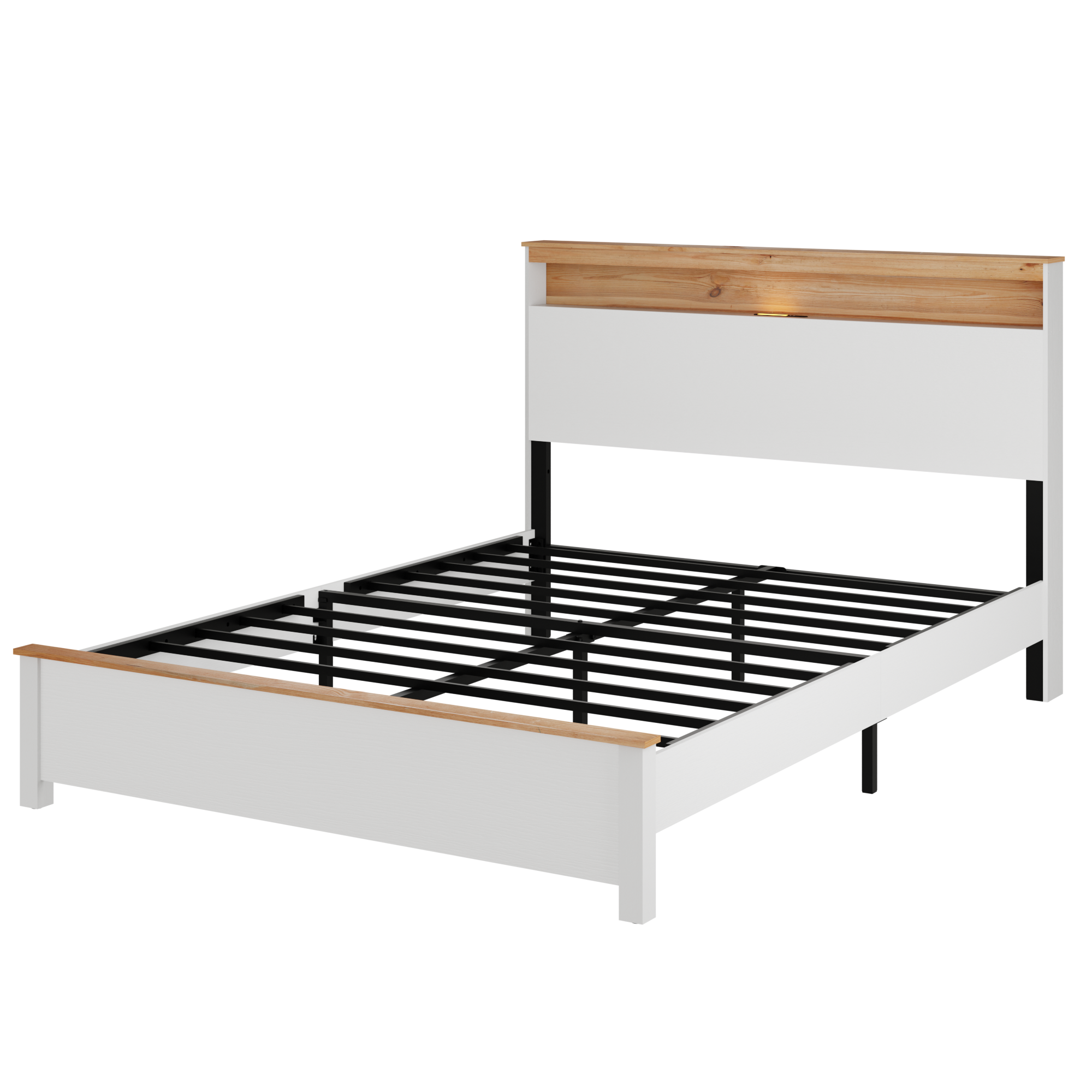 Lit bois ferme tête lit rangement station charge blanc