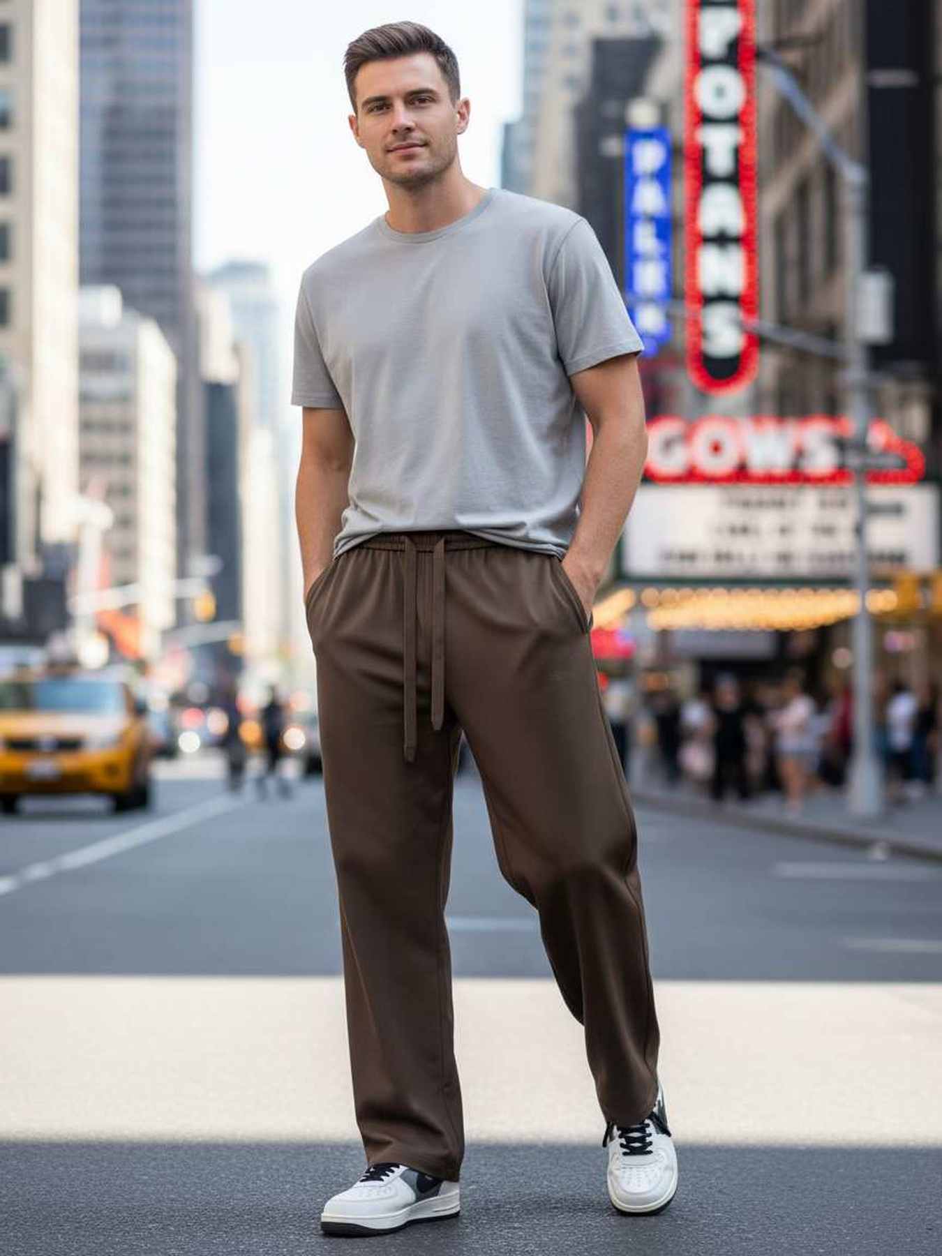 Pantalon décontracté homme tendance, jambe droite