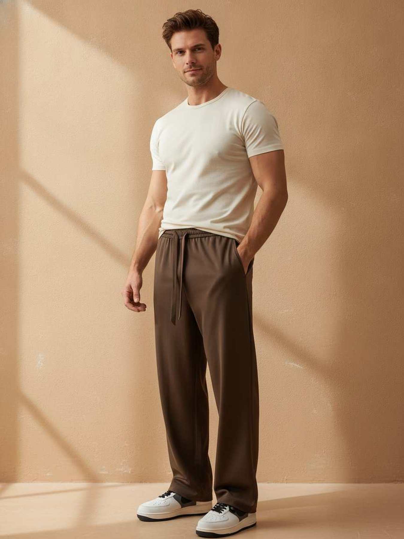 Pantalon casual homme tendance, droit, coton, antifroisses