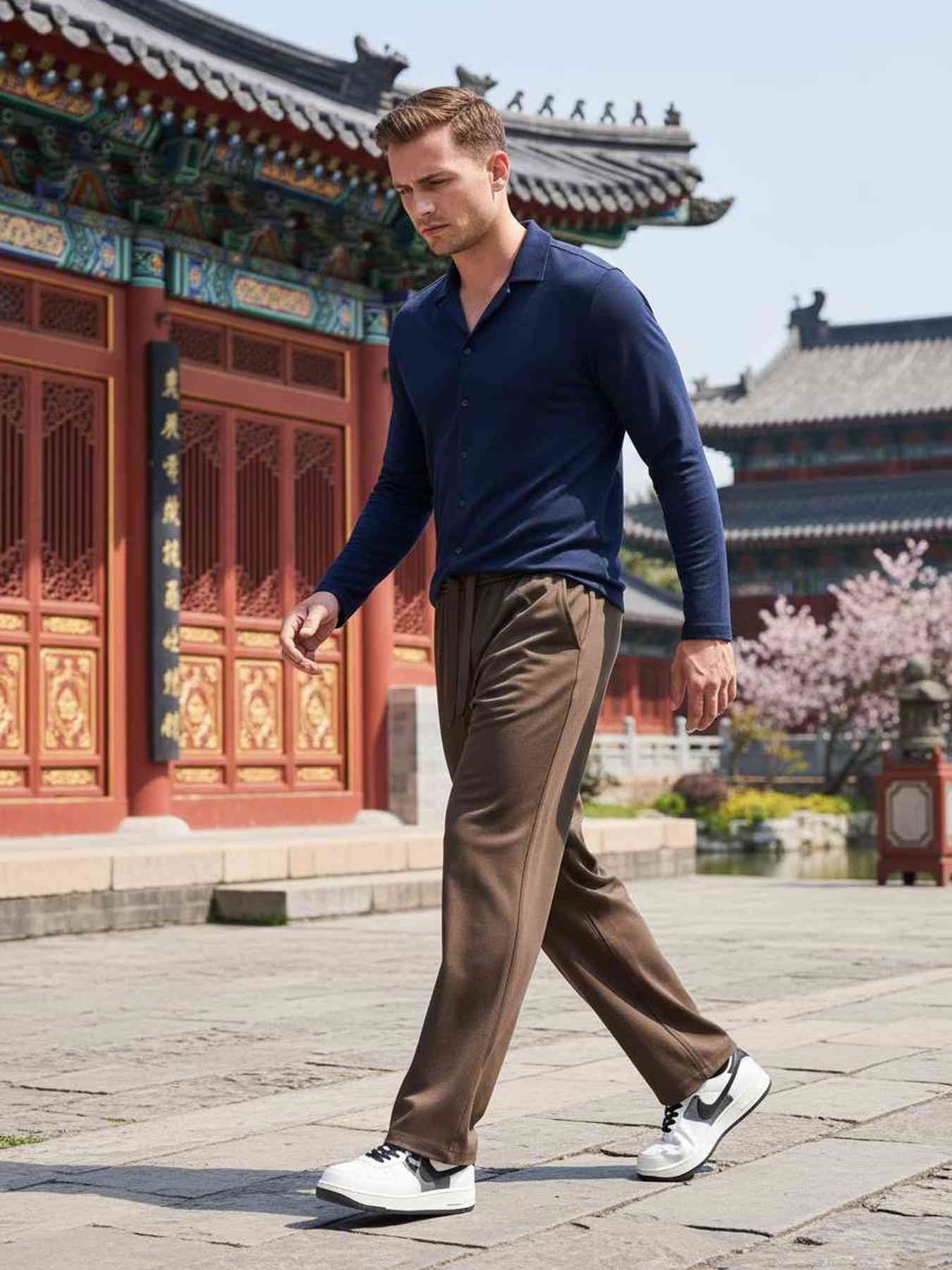 Pantalon casual homme tendance corduroy ajusté