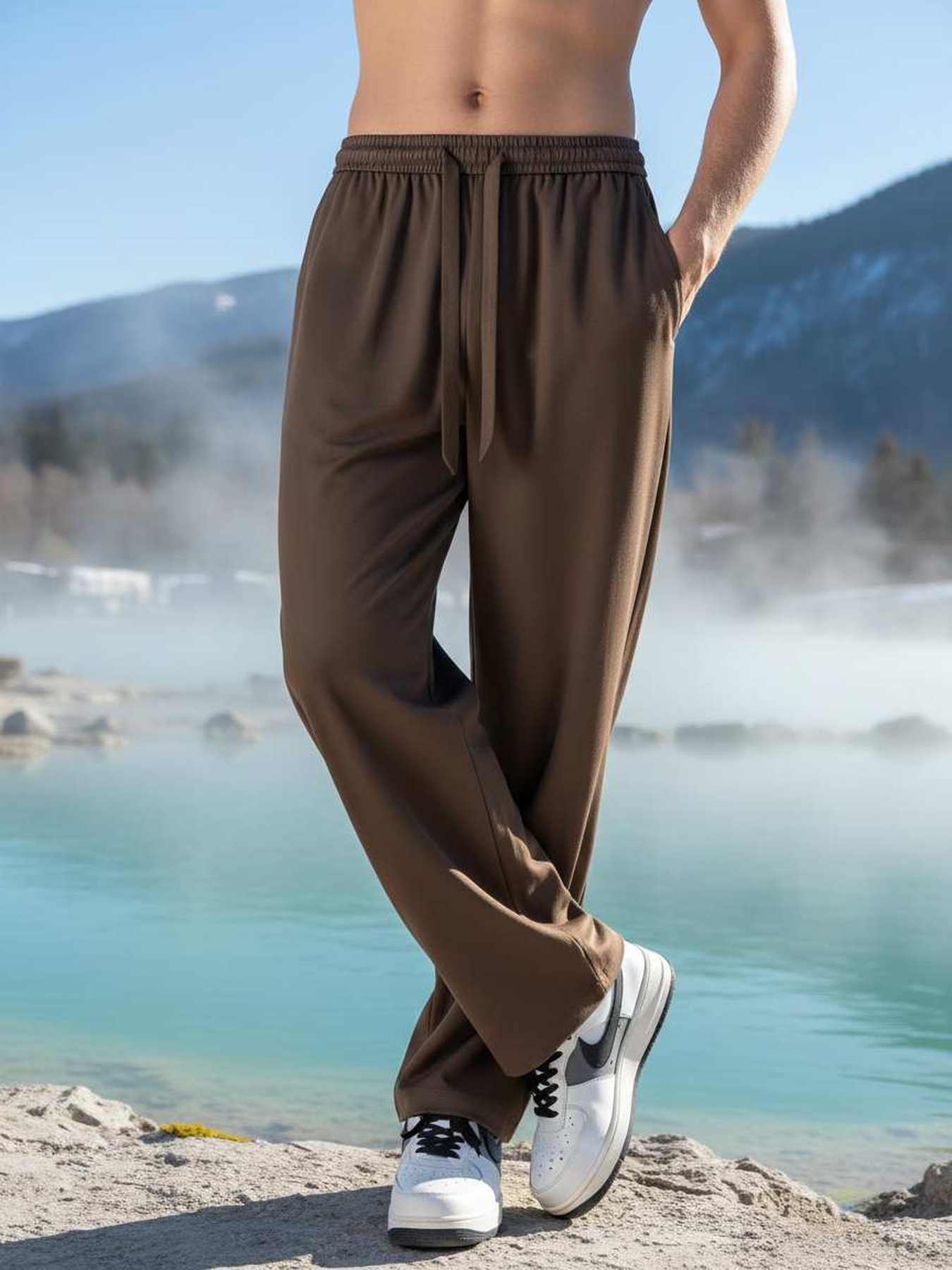 Pantalon casual homme tendance cordon anti-plis