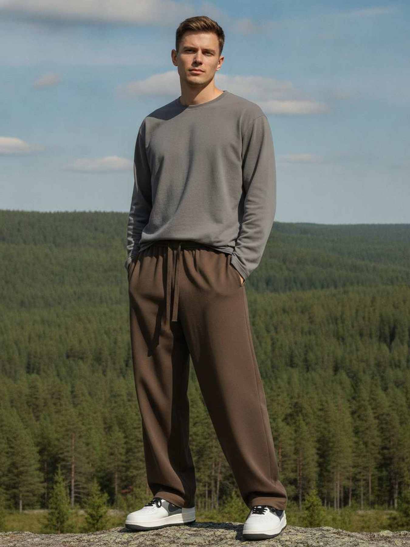 Pantalon casual homme tendance cordon anti-plis