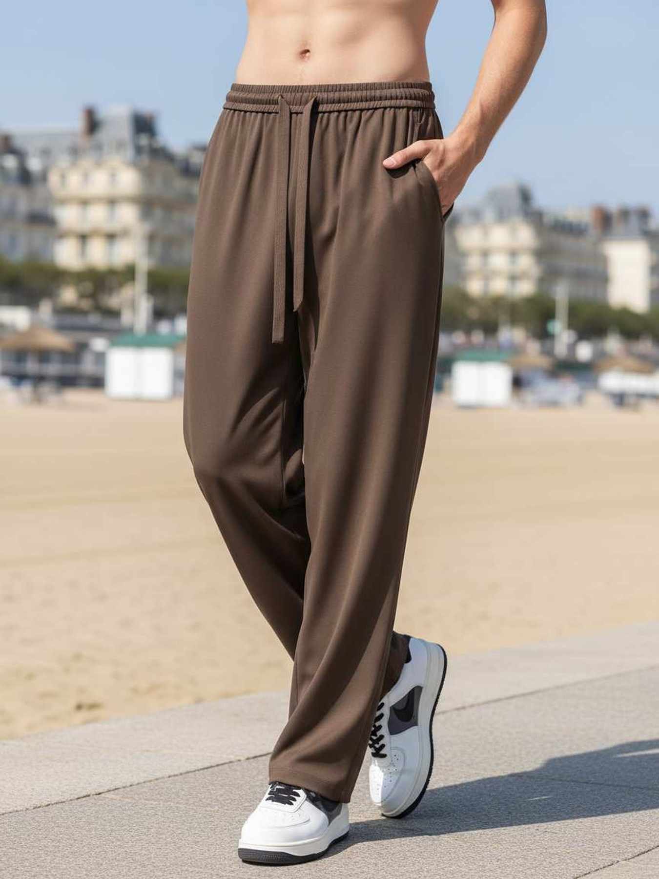 Pantalon décontracté homme tendance jambe droite 9po