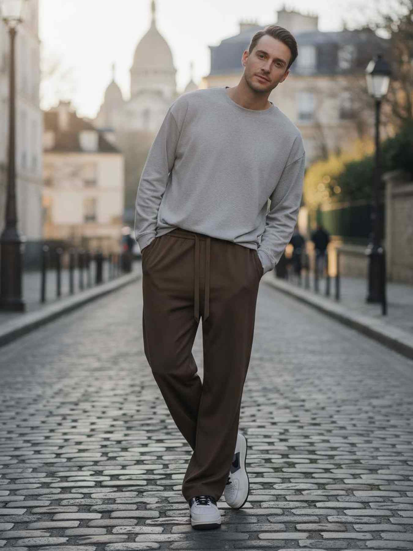 Pantalon casual homme tendance cordon anti-plis