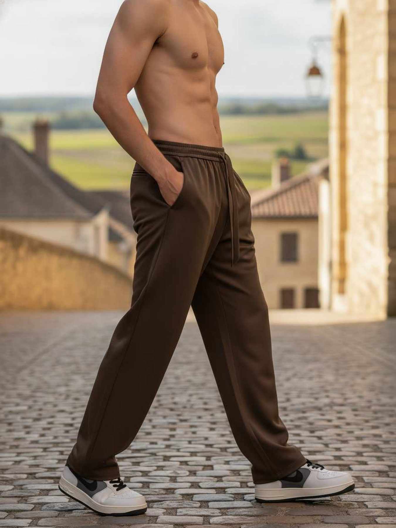 Pantalon décontracté homme tendance jambe droite 9po