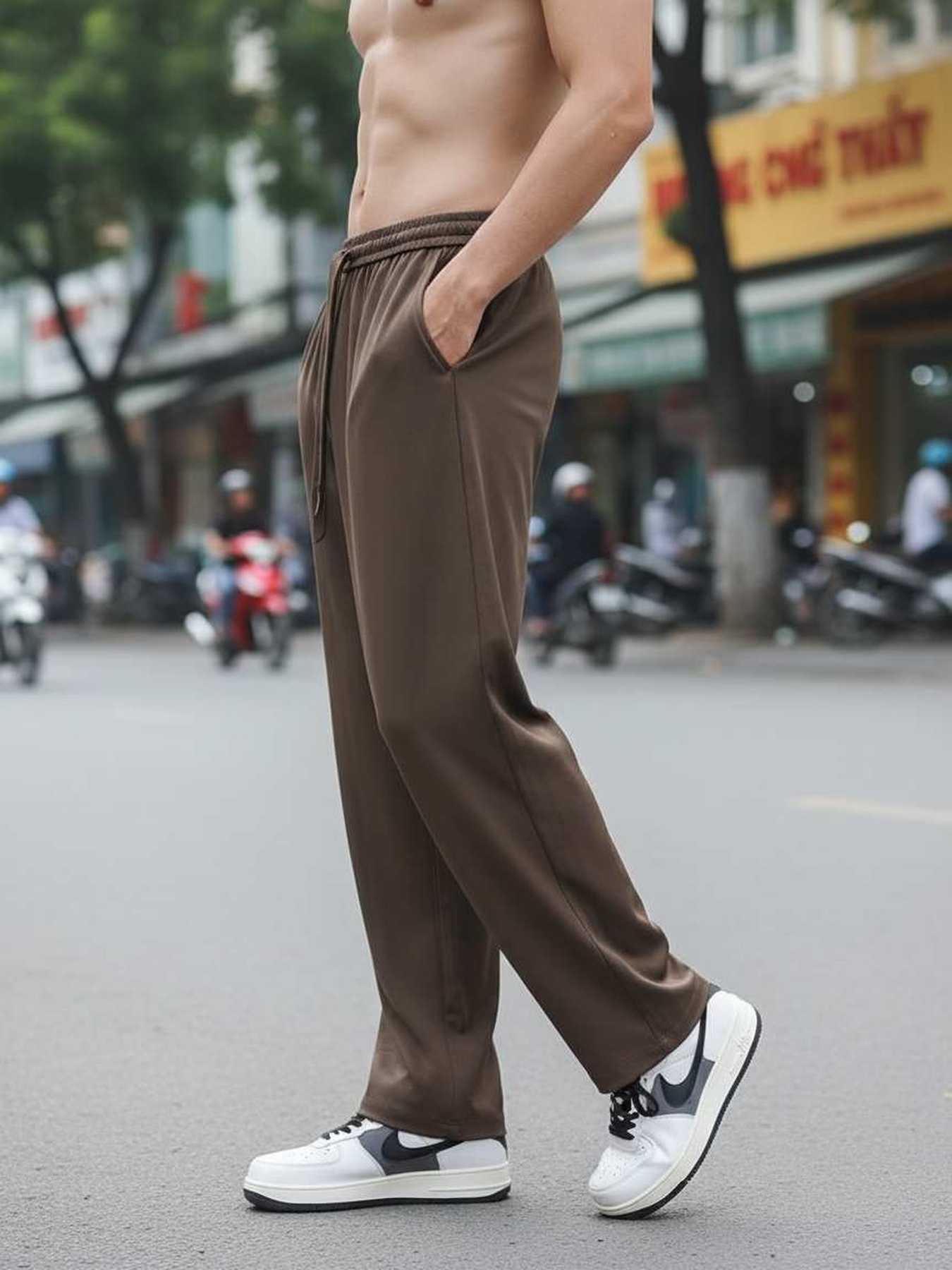 Pantalon décontracté homme tendance, jambe droite