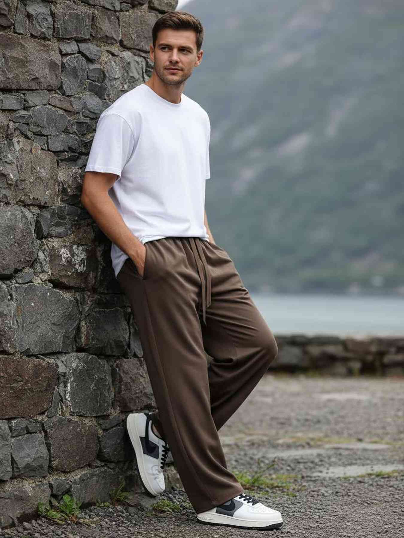 Pantalon décontracté homme tendance, jambe droite
