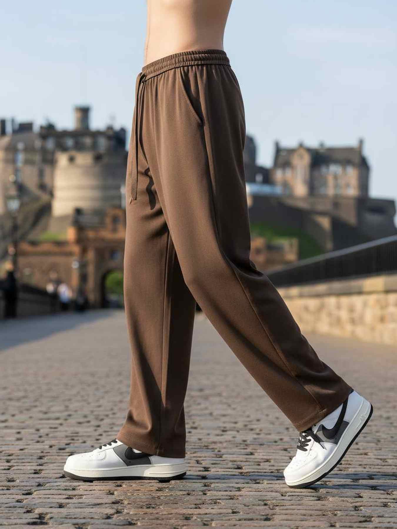 Pantalon casual homme tendance cordon anti-plis