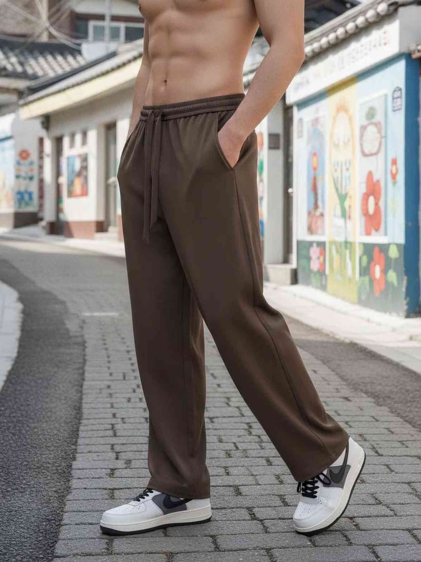 Pantalon décontracté homme tendance, jambe droite