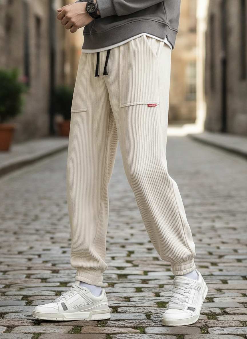 Pantalon casual homme tendance, longueur régulière, coton corduroy