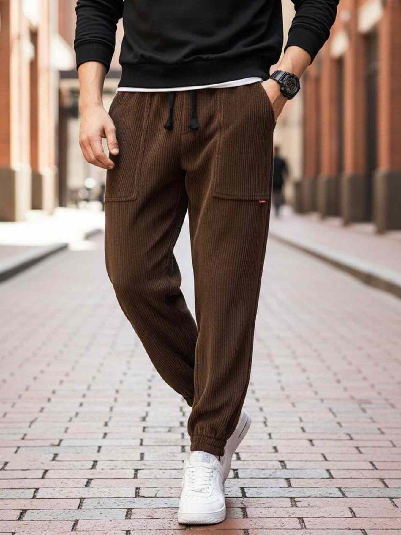 Pantalon casual tendance homme, coupe droite, corduroy, antirides, 9 po