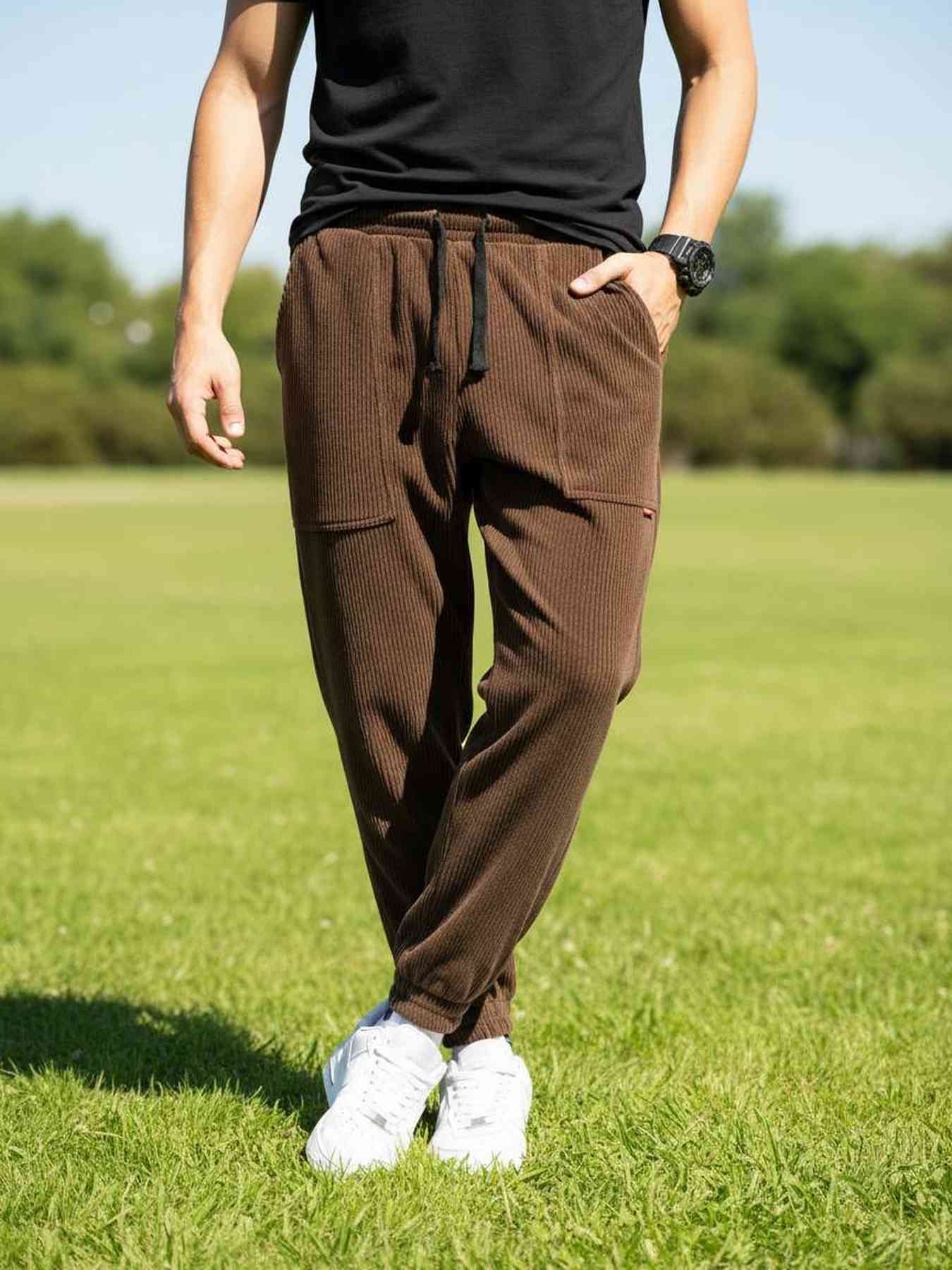 Pantalon décontracté homme tendance et à la mode, coupe droite, velours côtelé, 9 po