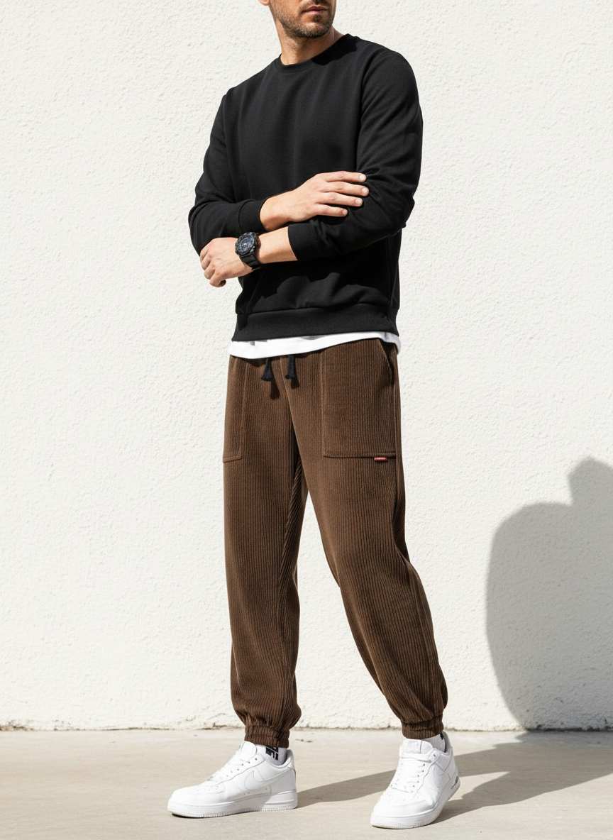 Pantalon casual tendance homme, coupe droite, corduroy, antirides, 9 po